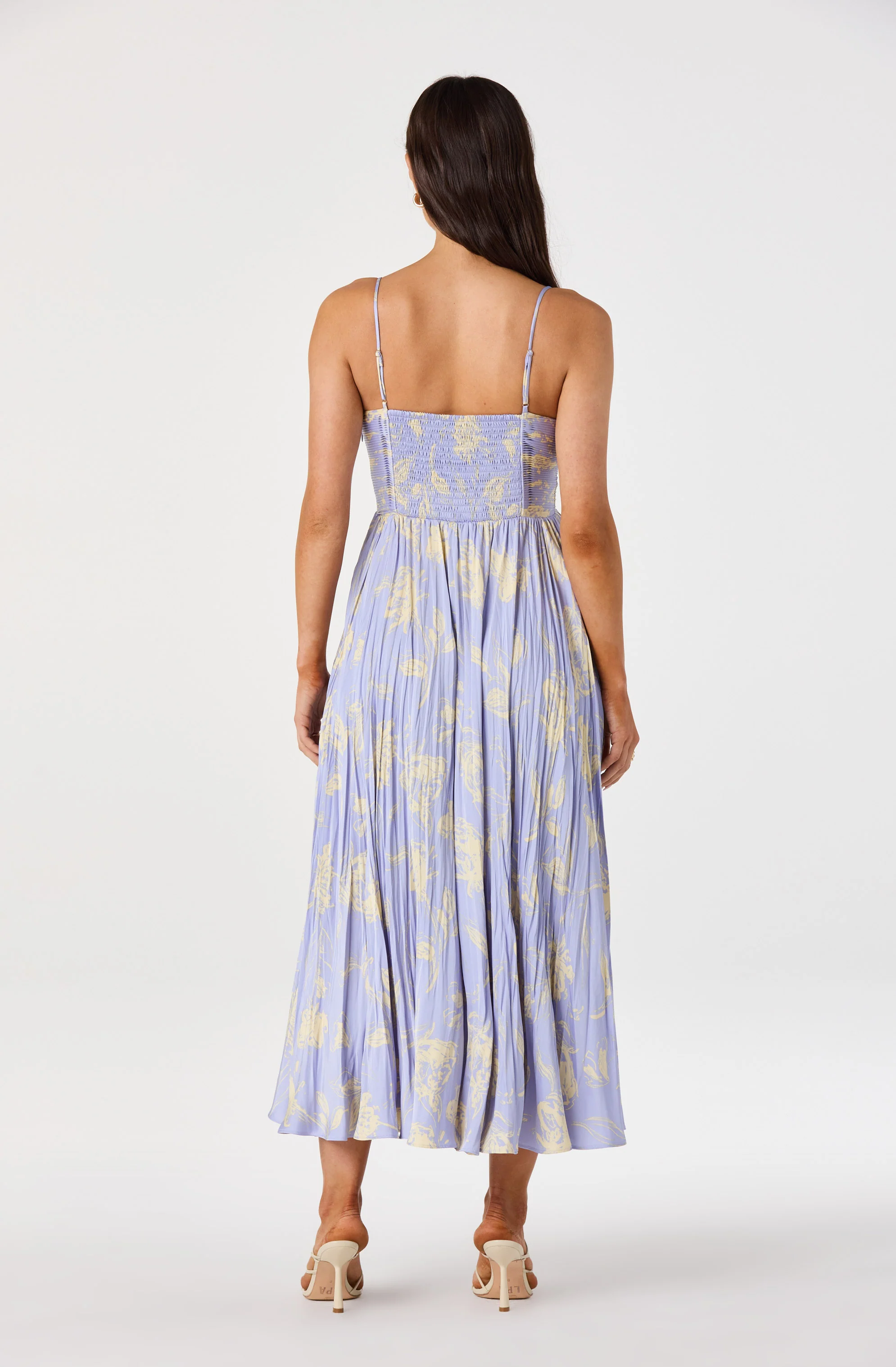 Maeve Floral Pleated Satin Midi Dress - Image 15