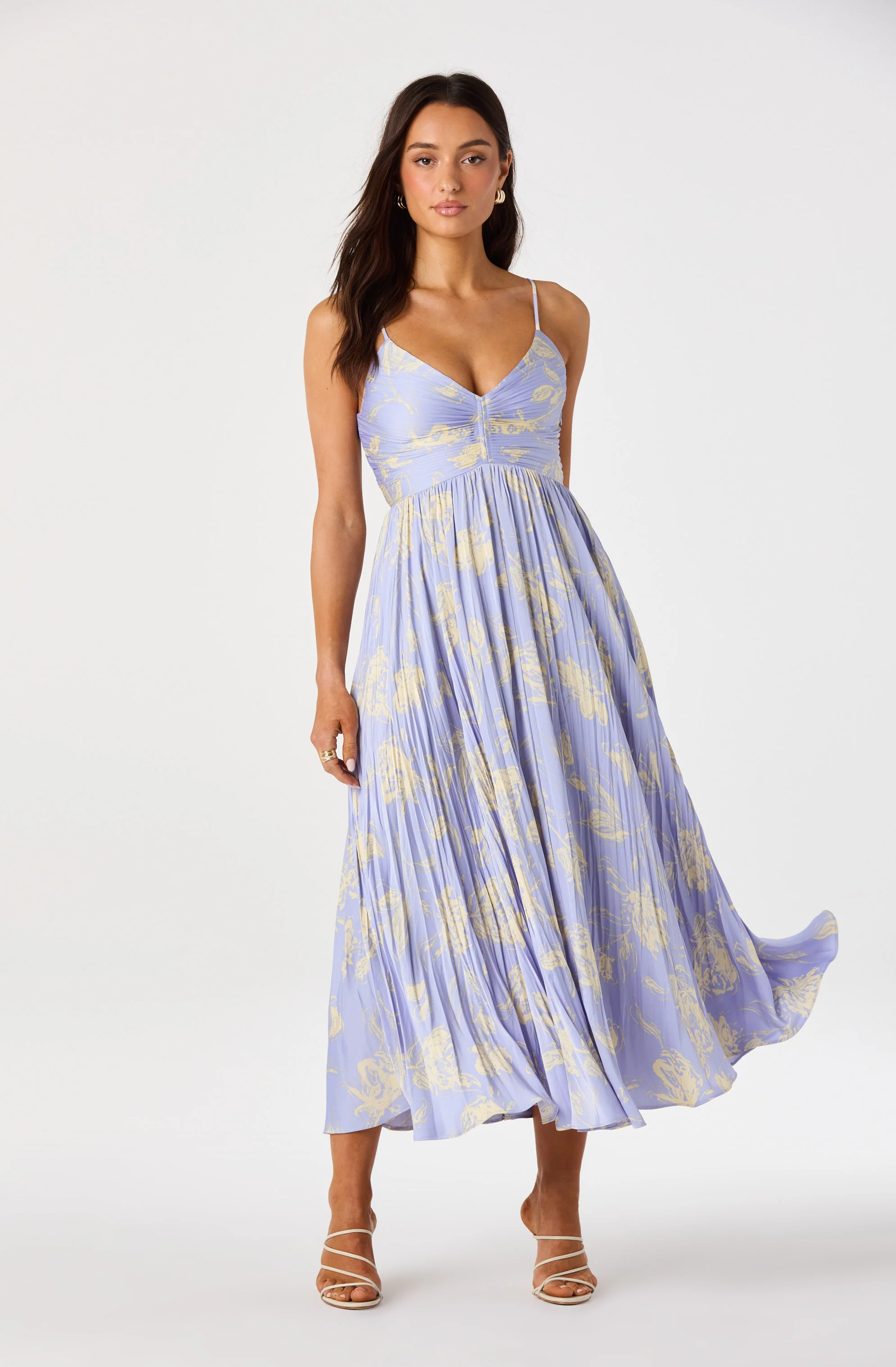 Maeve Floral Pleated Satin Midi Dress - Image 16