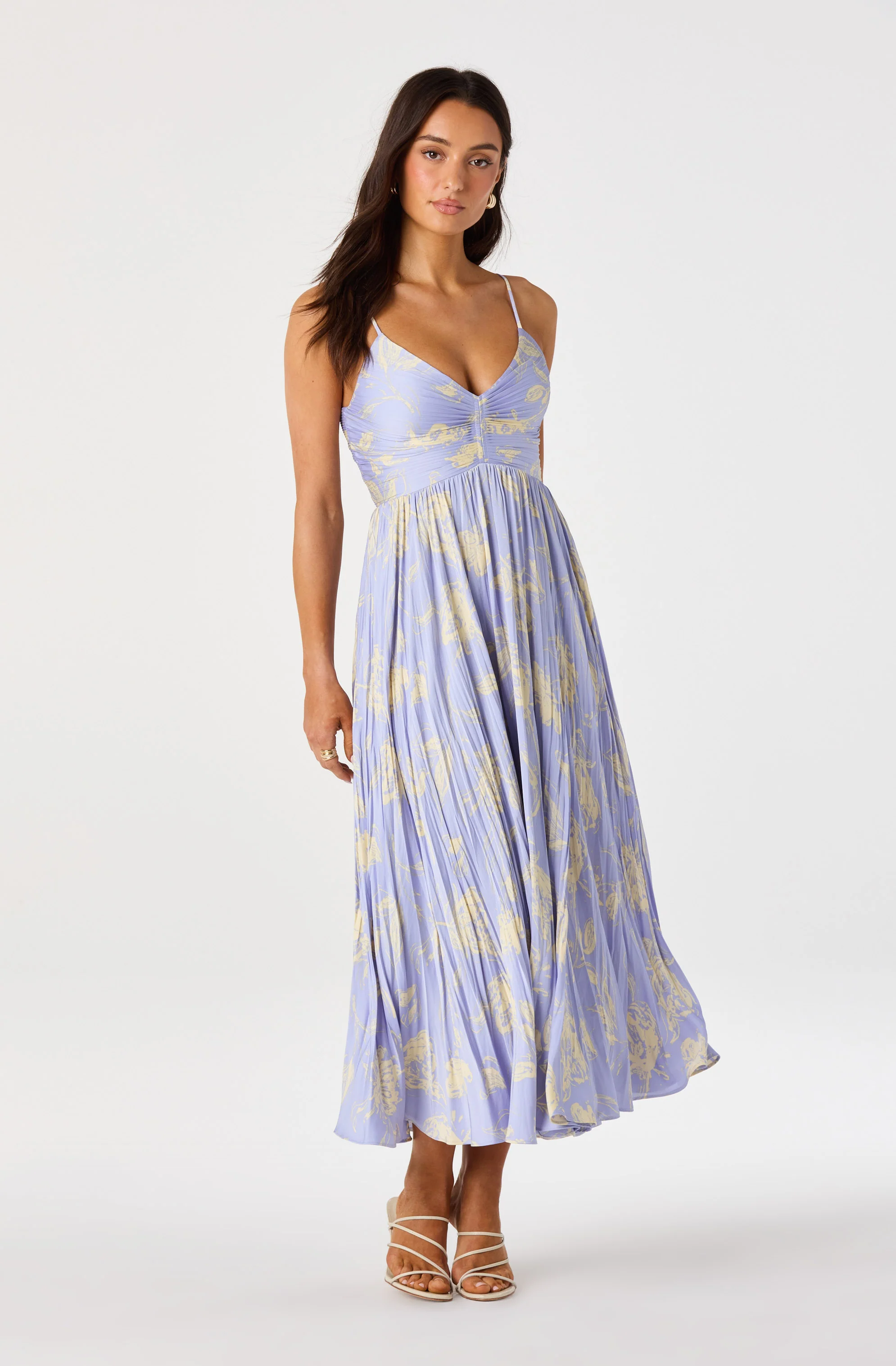 Maeve Floral Pleated Satin Midi Dress - Image 17