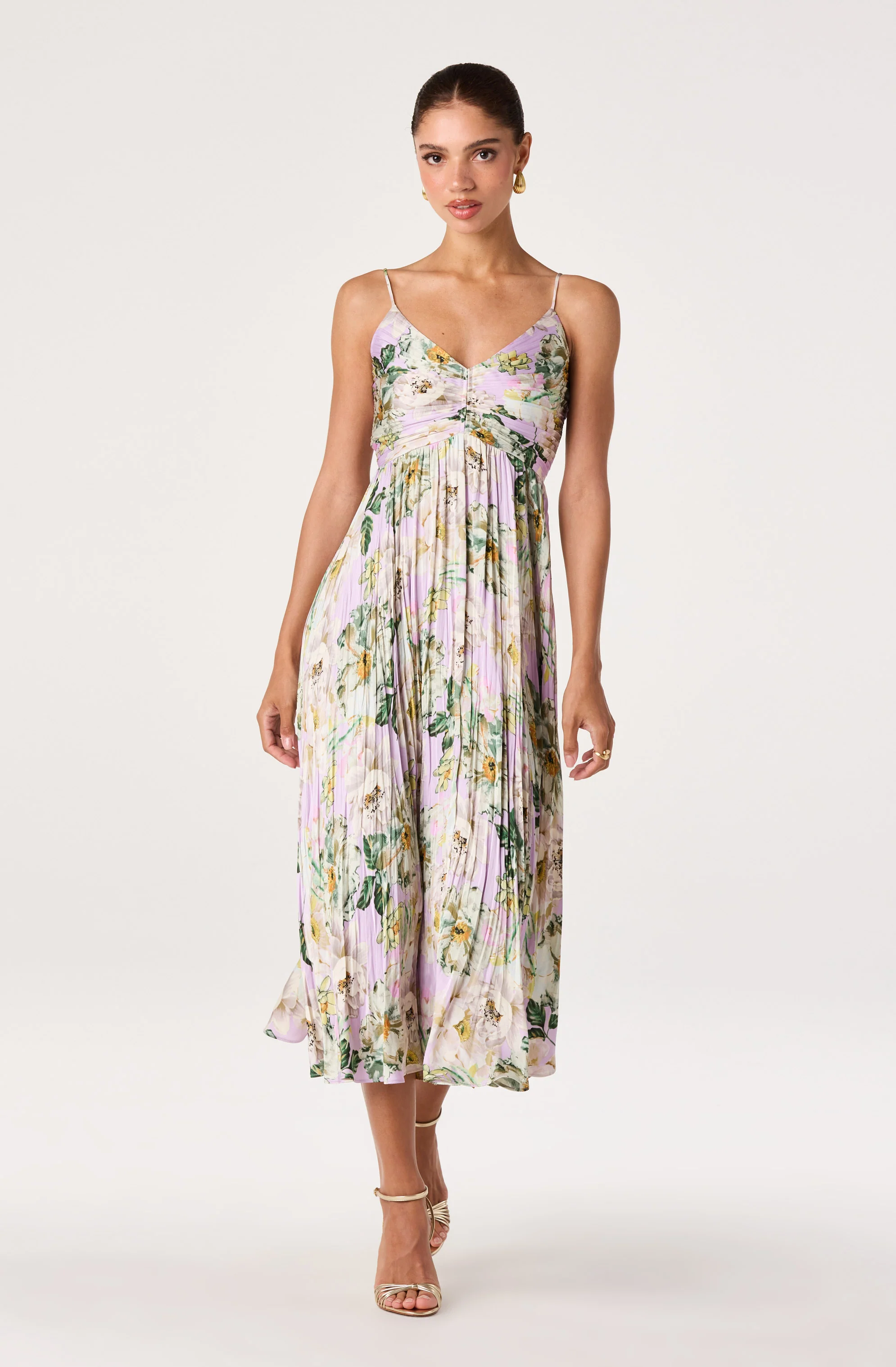Maeve Floral Pleated Satin Midi Dress - Image 20