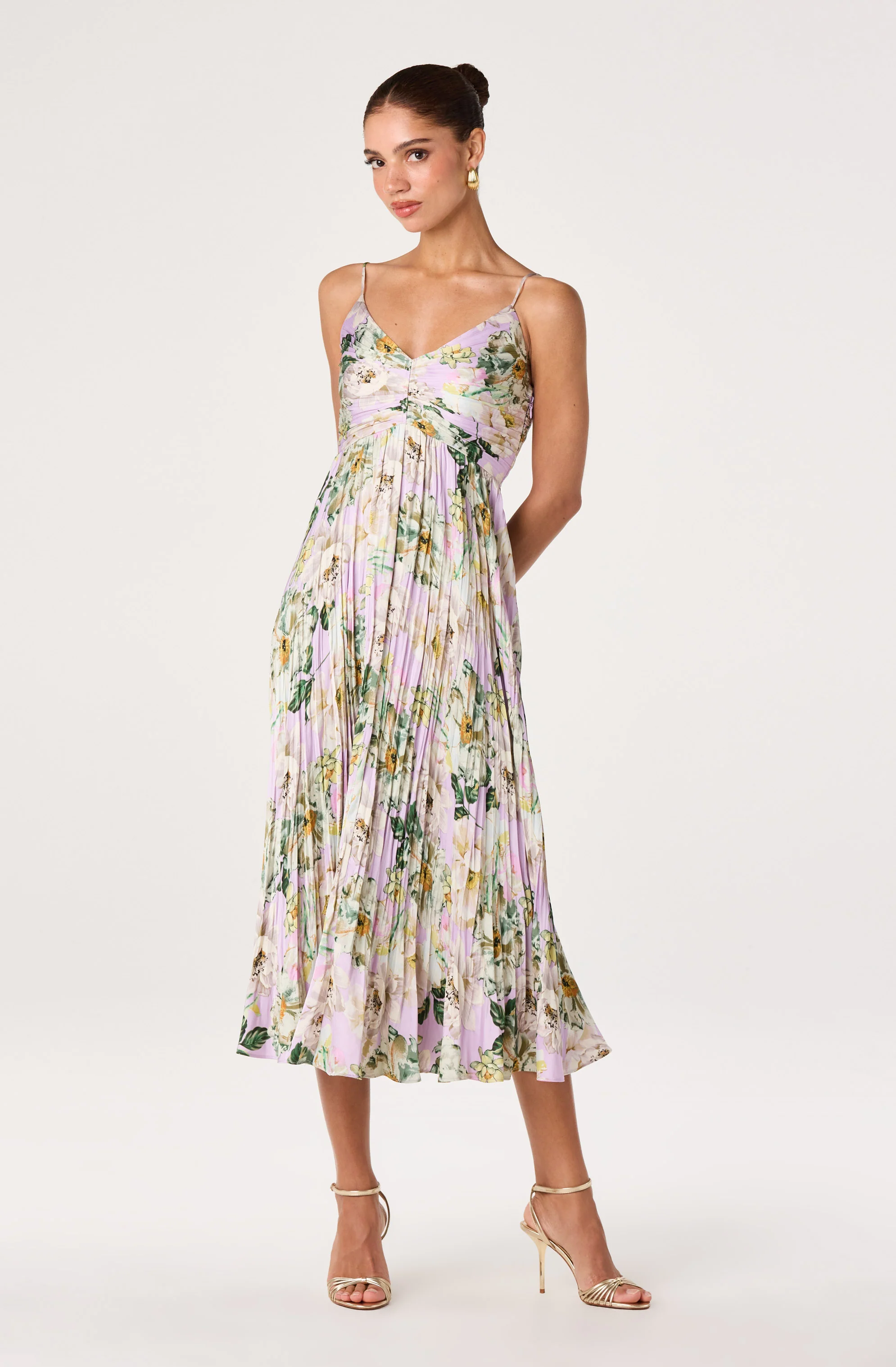 Maeve Floral Pleated Satin Midi Dress - Image 22