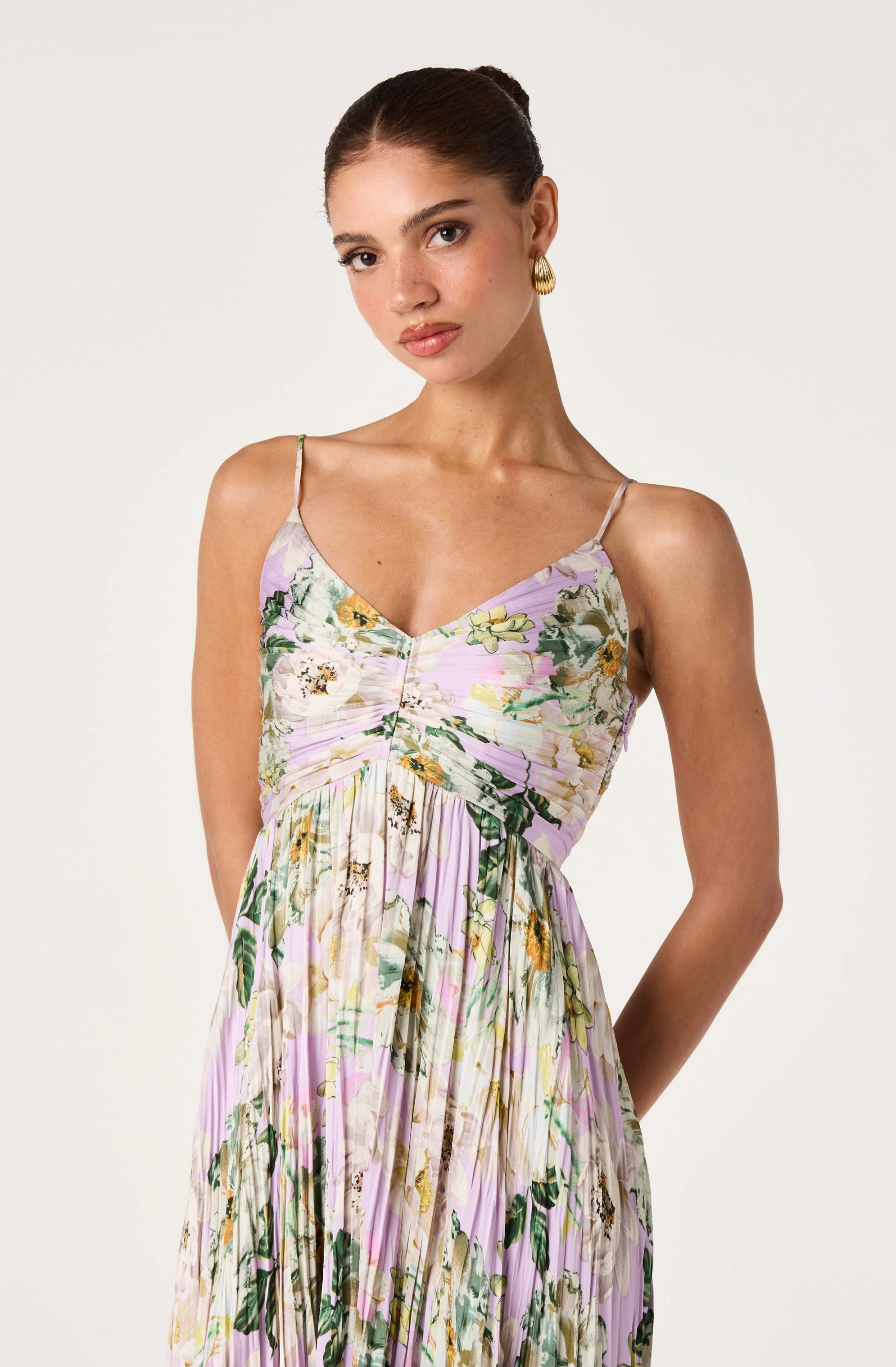 Maeve Floral Pleated Satin Midi Dress - Image 24