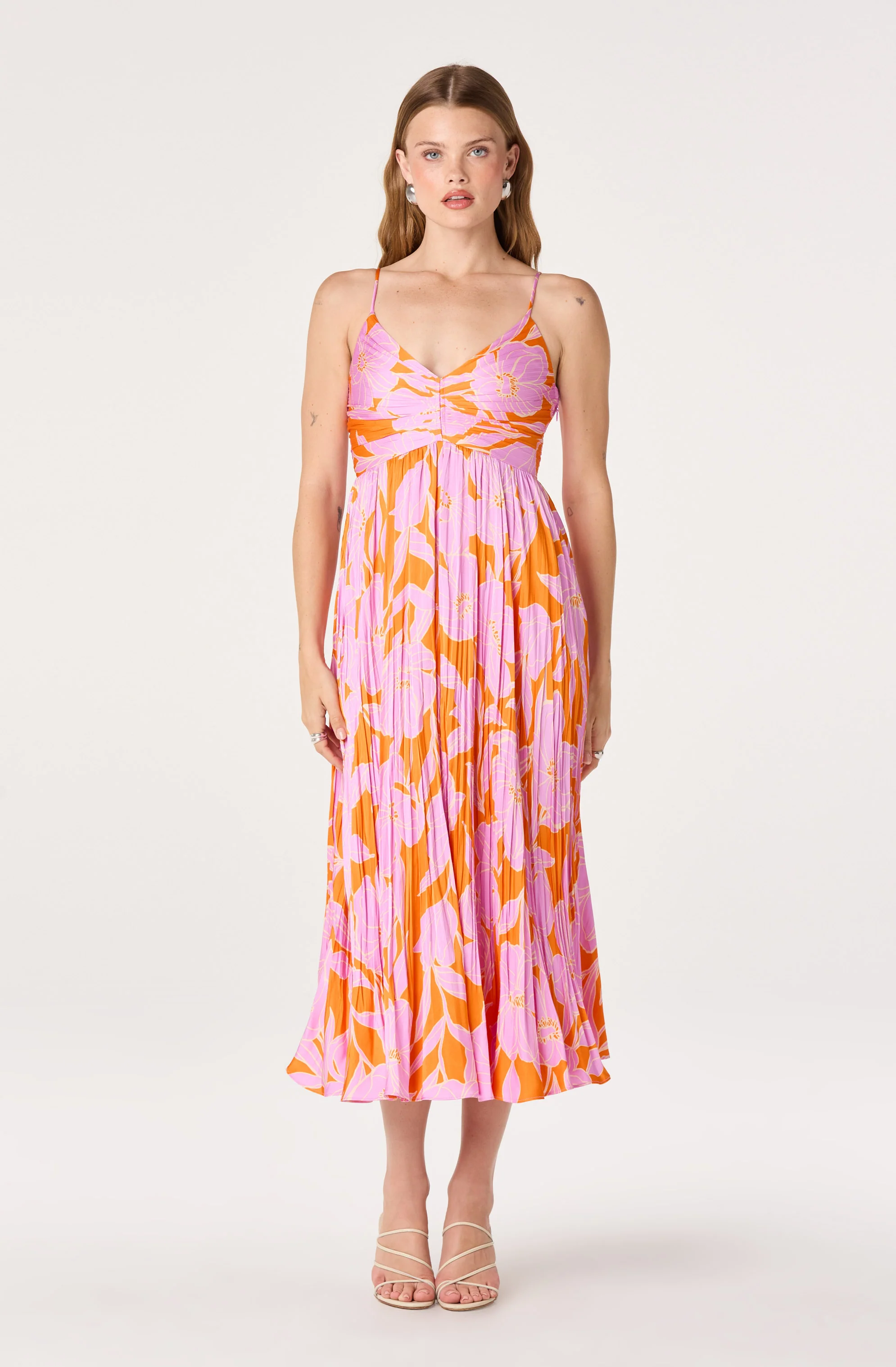 Maeve Floral Pleated Satin Midi Dress - Image 26