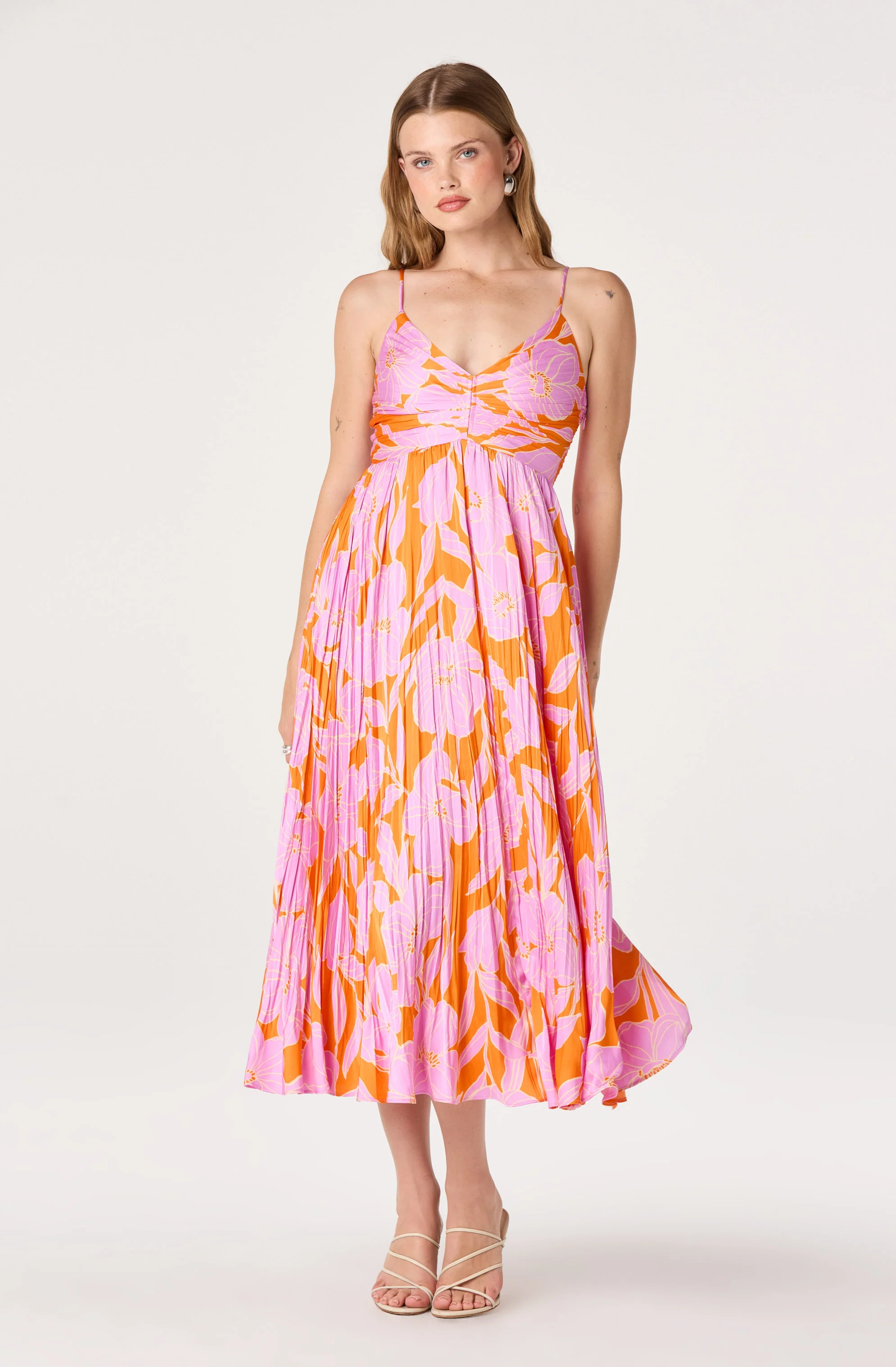 Maeve Floral Pleated Satin Midi Dress - Image 28