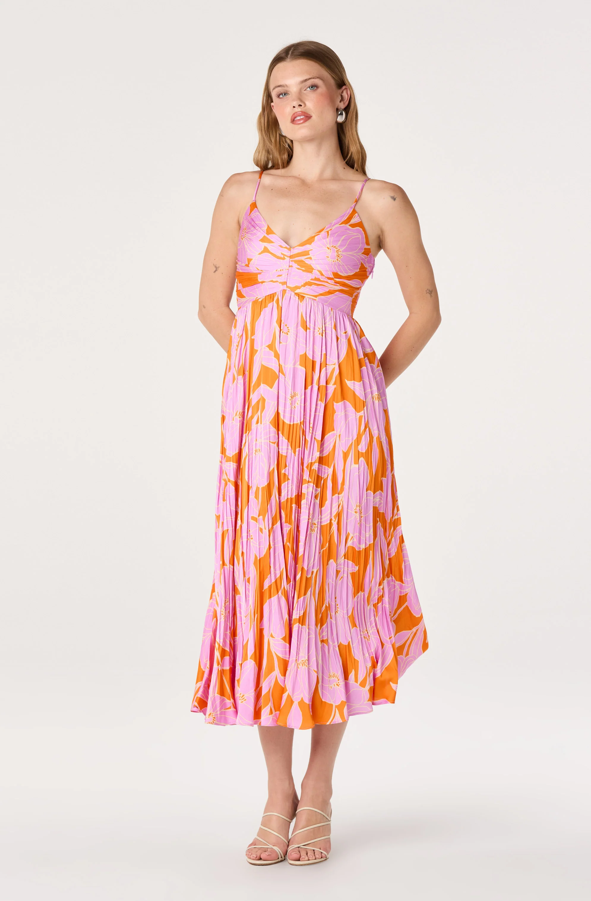 Maeve Floral Pleated Satin Midi Dress - Image 29