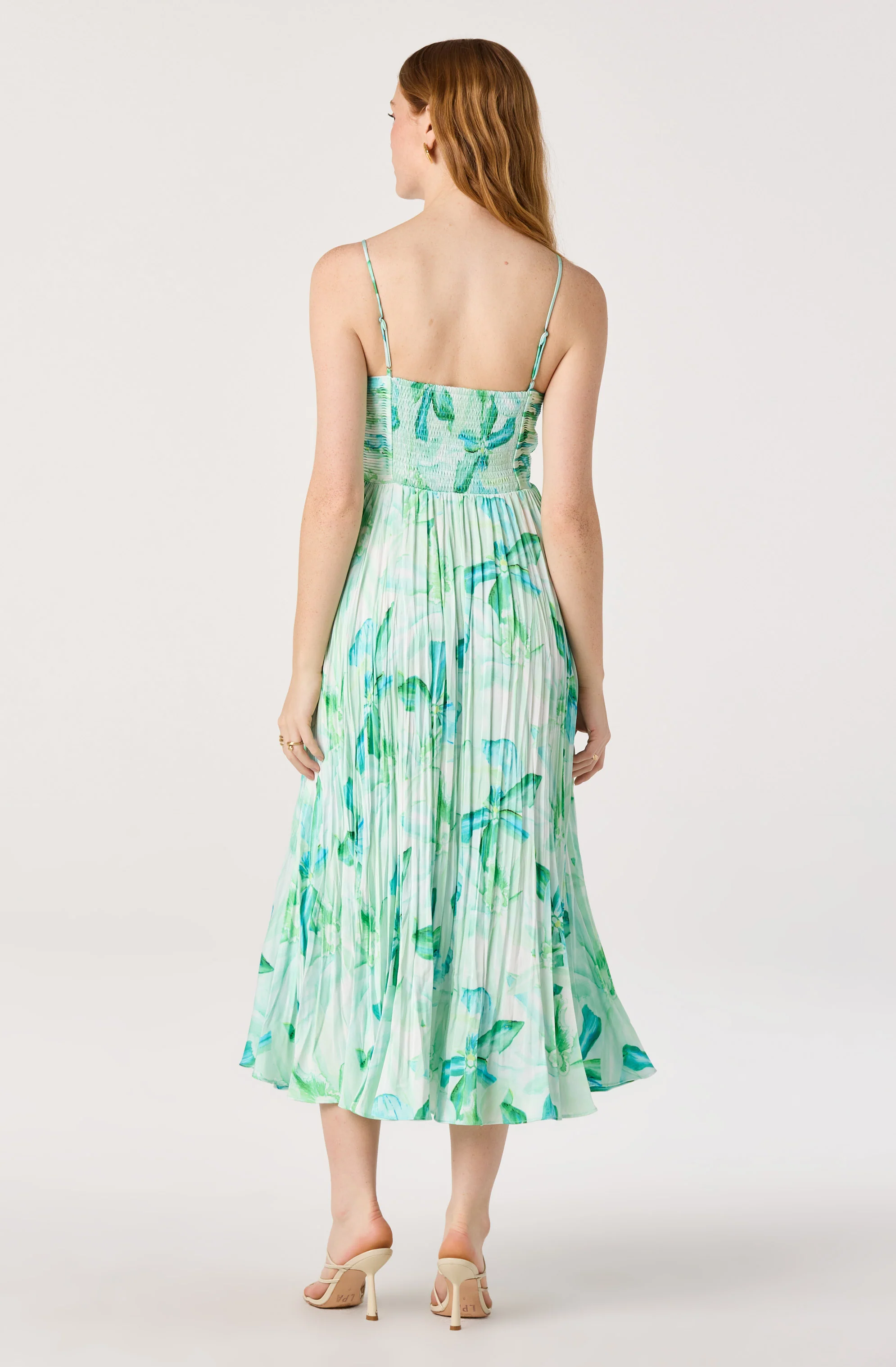 Maeve Floral Pleated Satin Midi Dress - Image 3