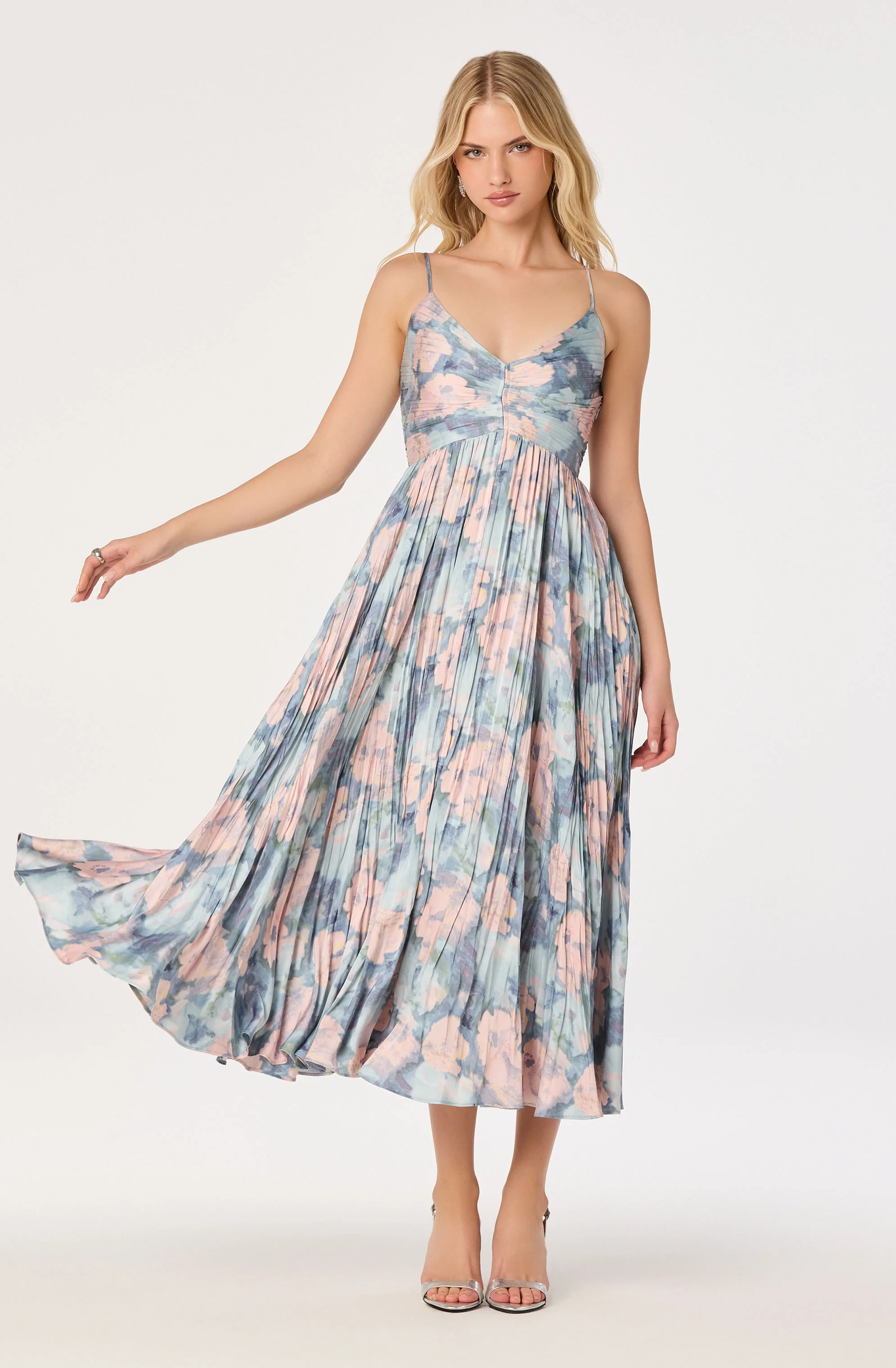 Maeve Floral Pleated Satin Midi Dress - Image 31