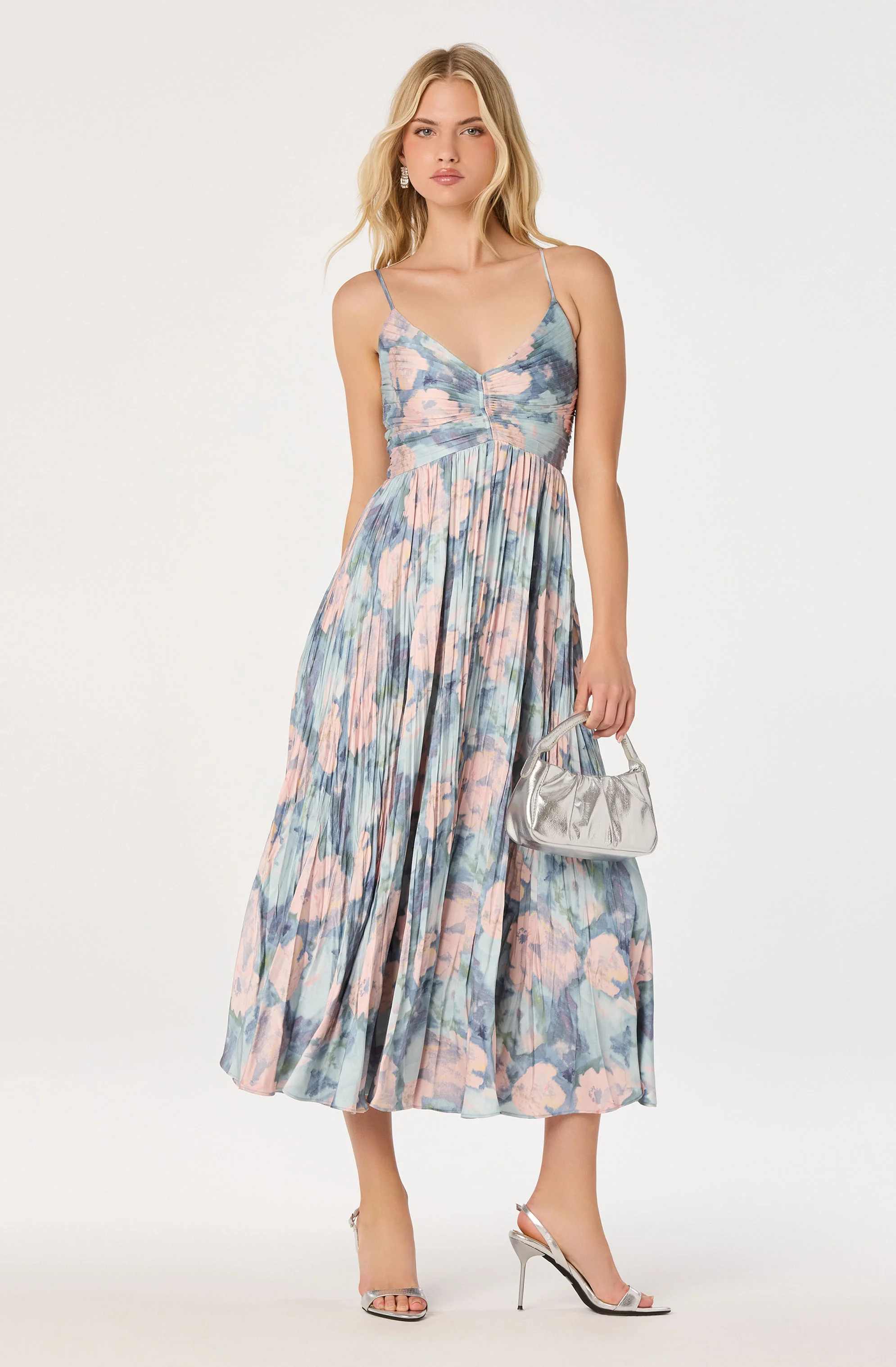Maeve Floral Pleated Satin Midi Dress - Image 32