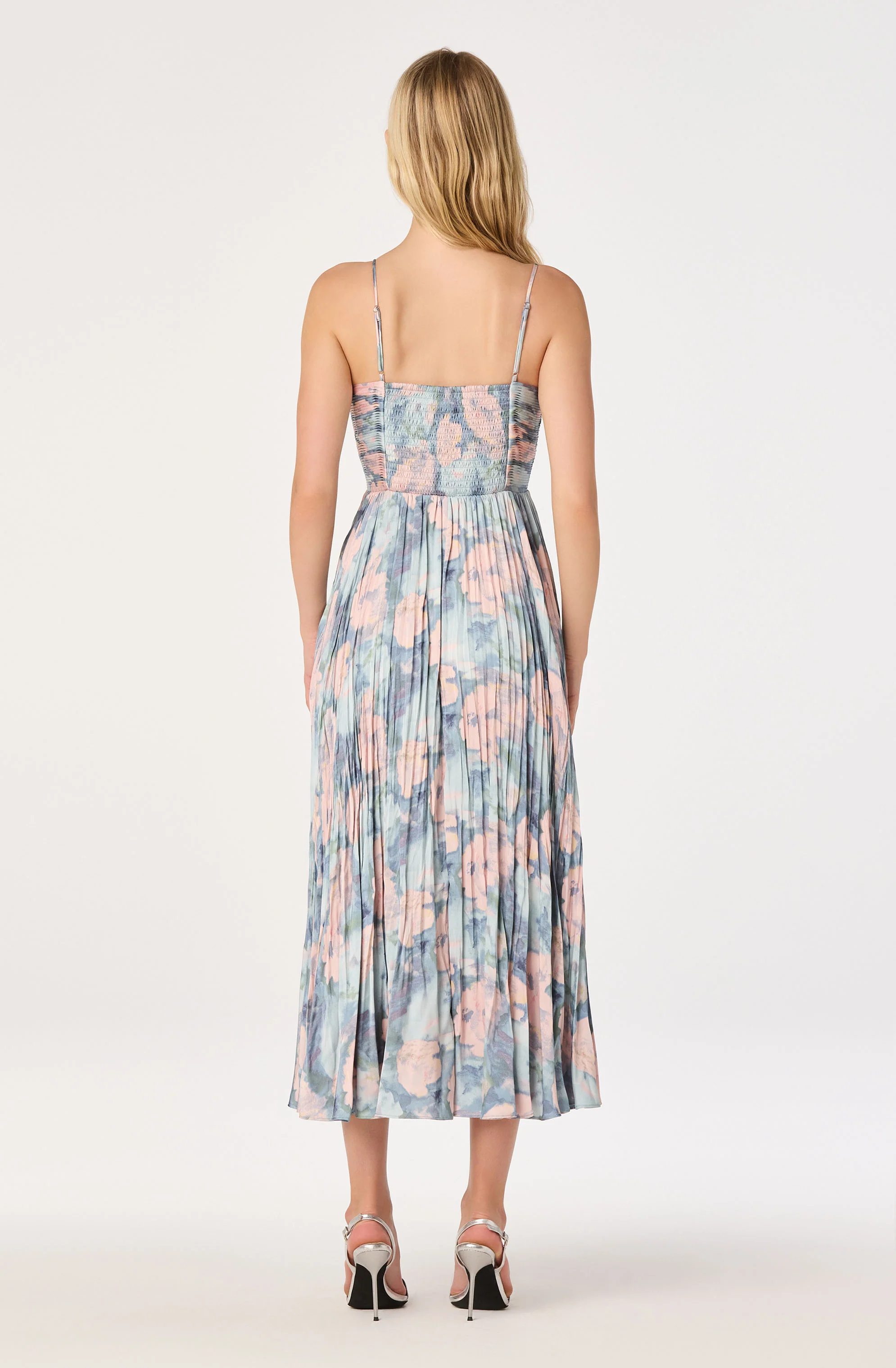 Maeve Floral Pleated Satin Midi Dress - Image 33