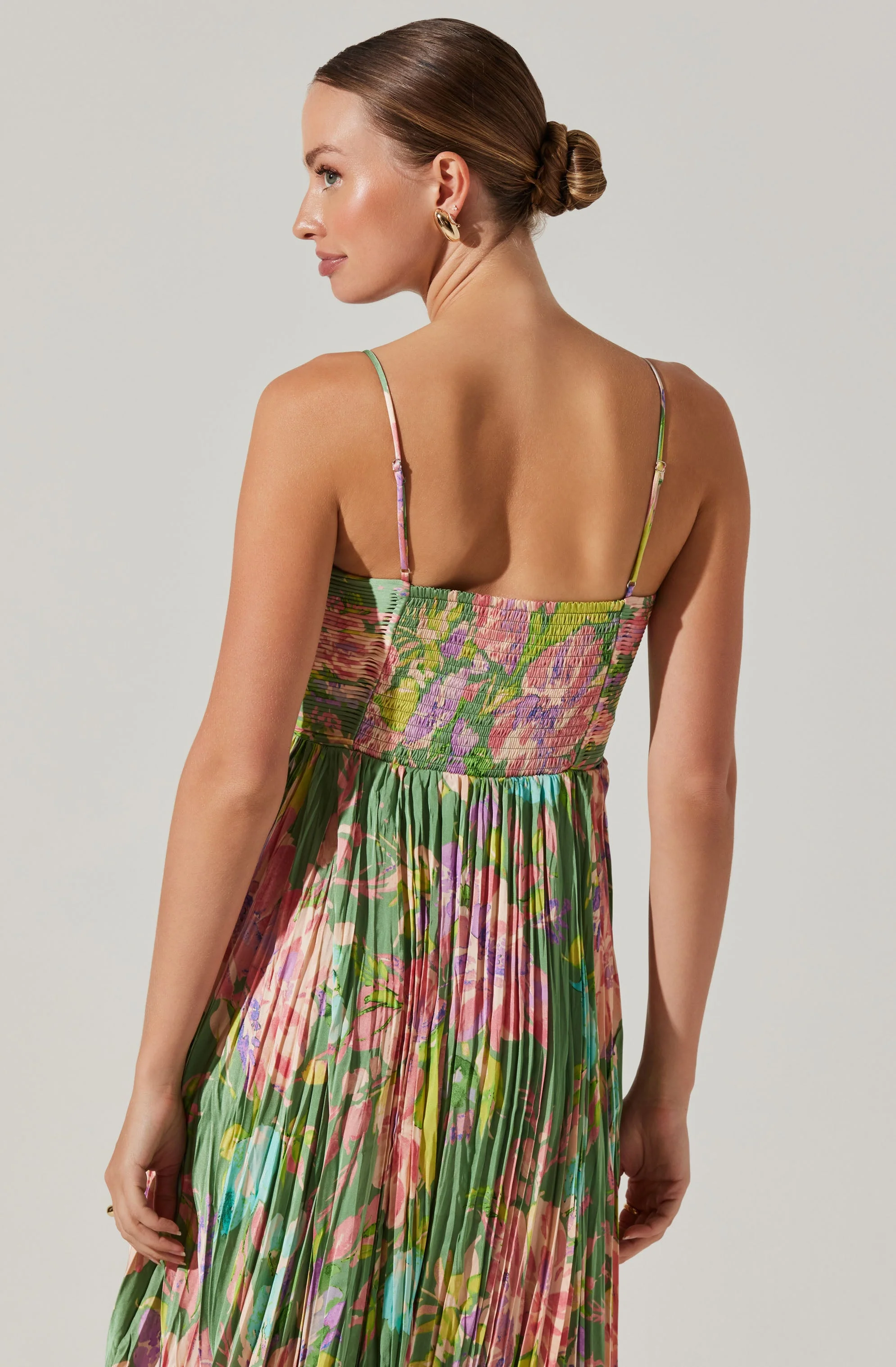Maeve Floral Pleated Satin Midi Dress - Image 41