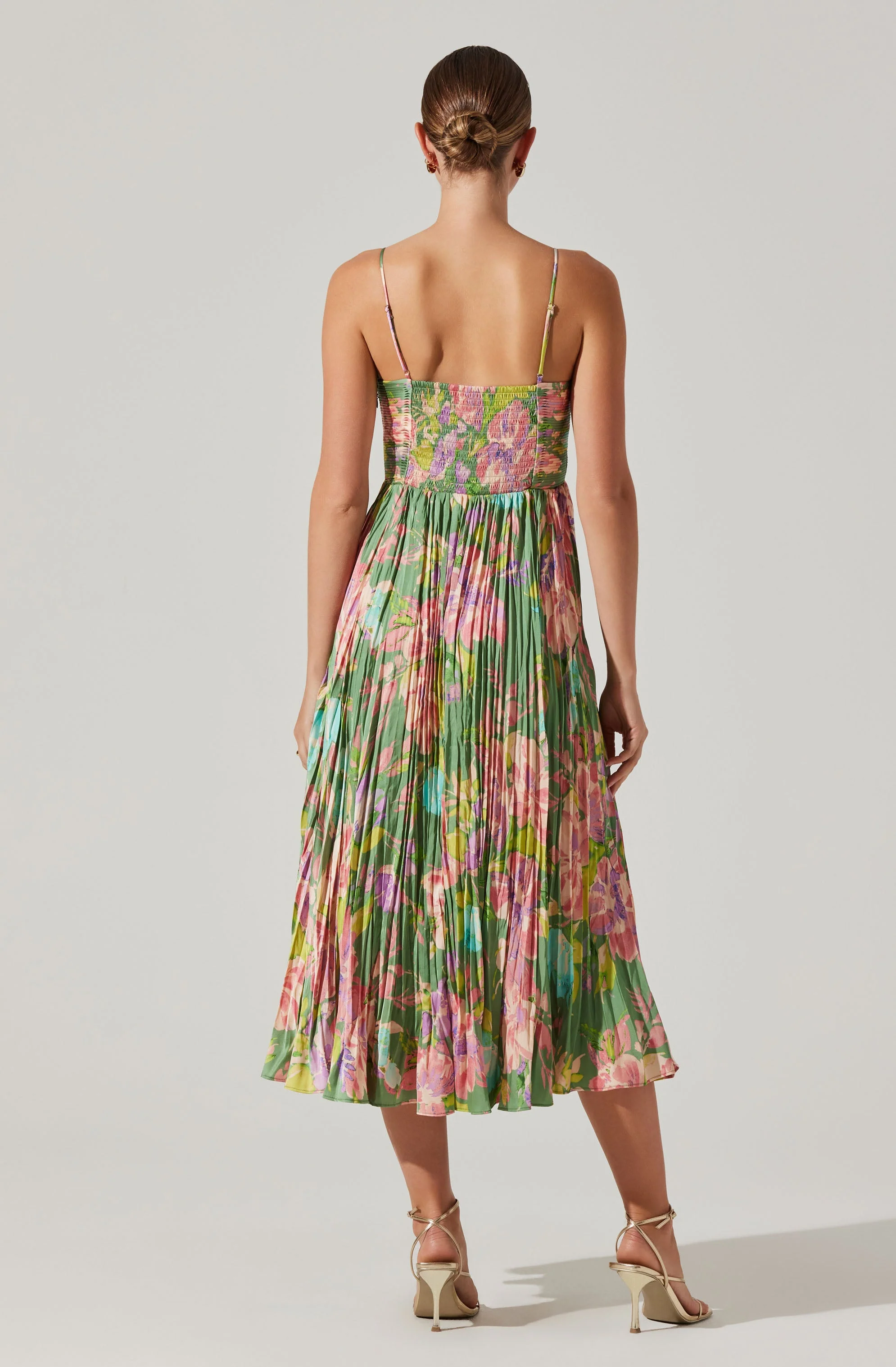 Maeve Floral Pleated Satin Midi Dress - Image 42