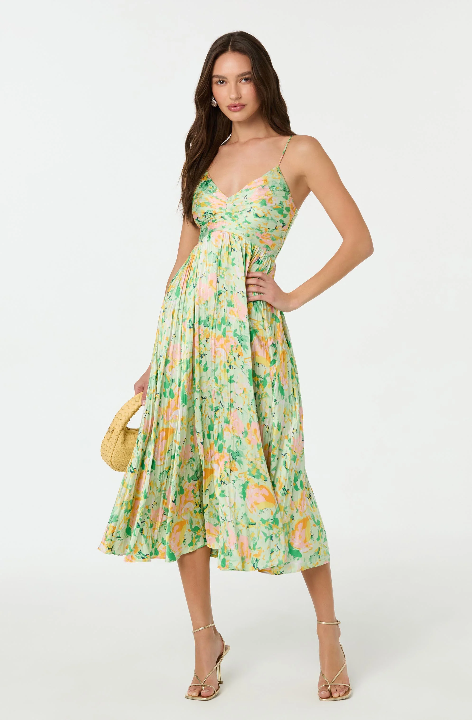 Maeve Floral Pleated Satin Midi Dress - Image 43