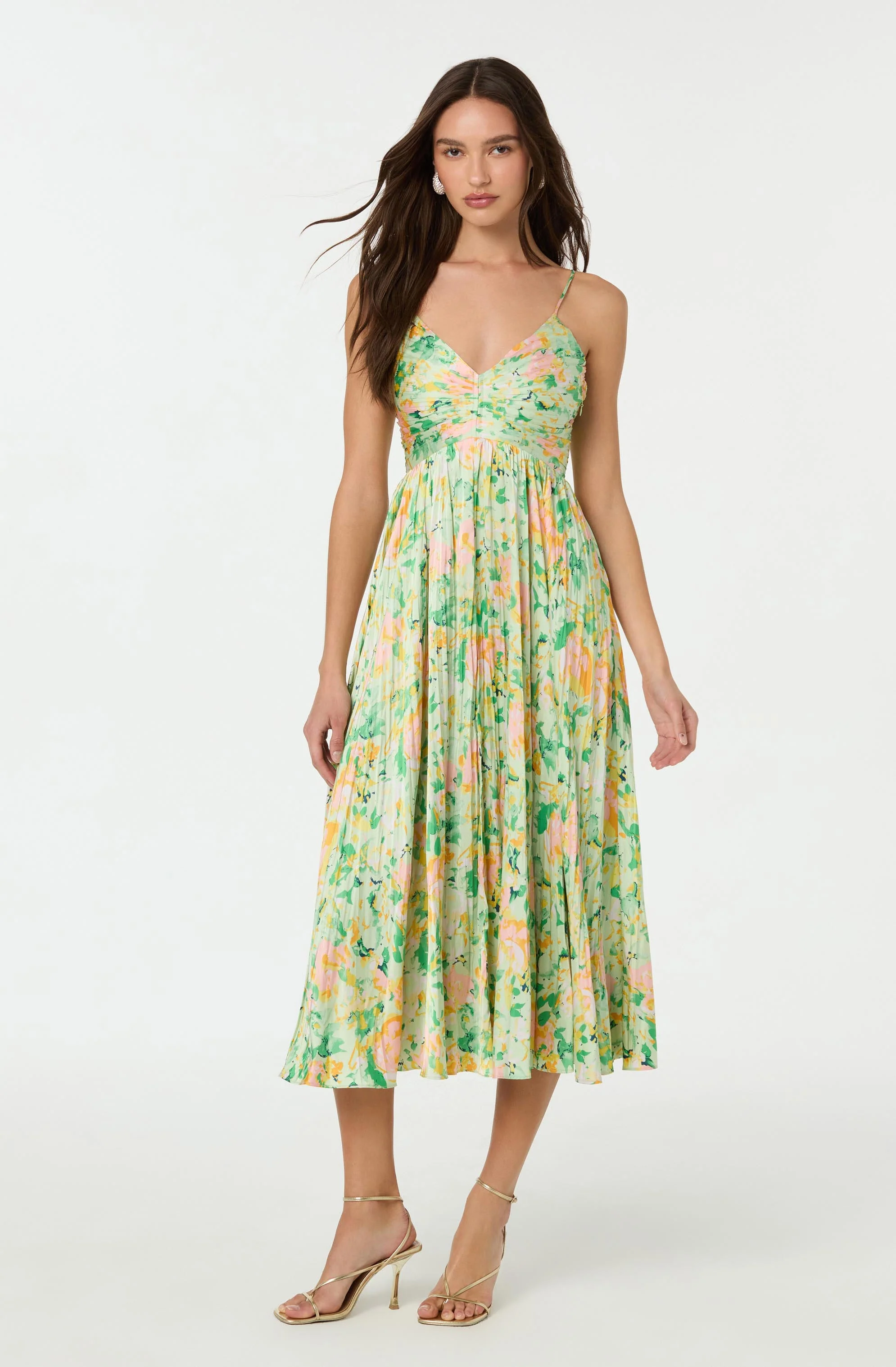 Maeve Floral Pleated Satin Midi Dress - Image 44