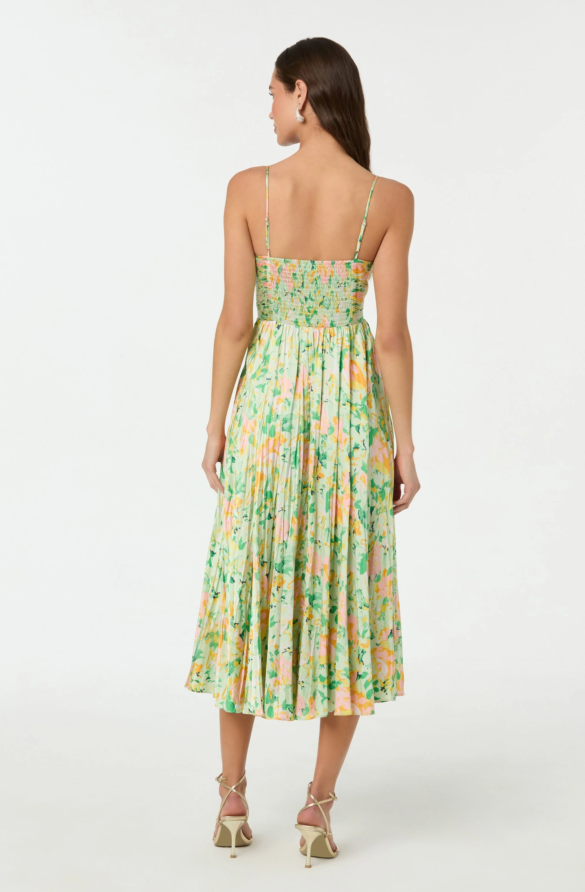 Maeve Floral Pleated Satin Midi Dress - Image 48