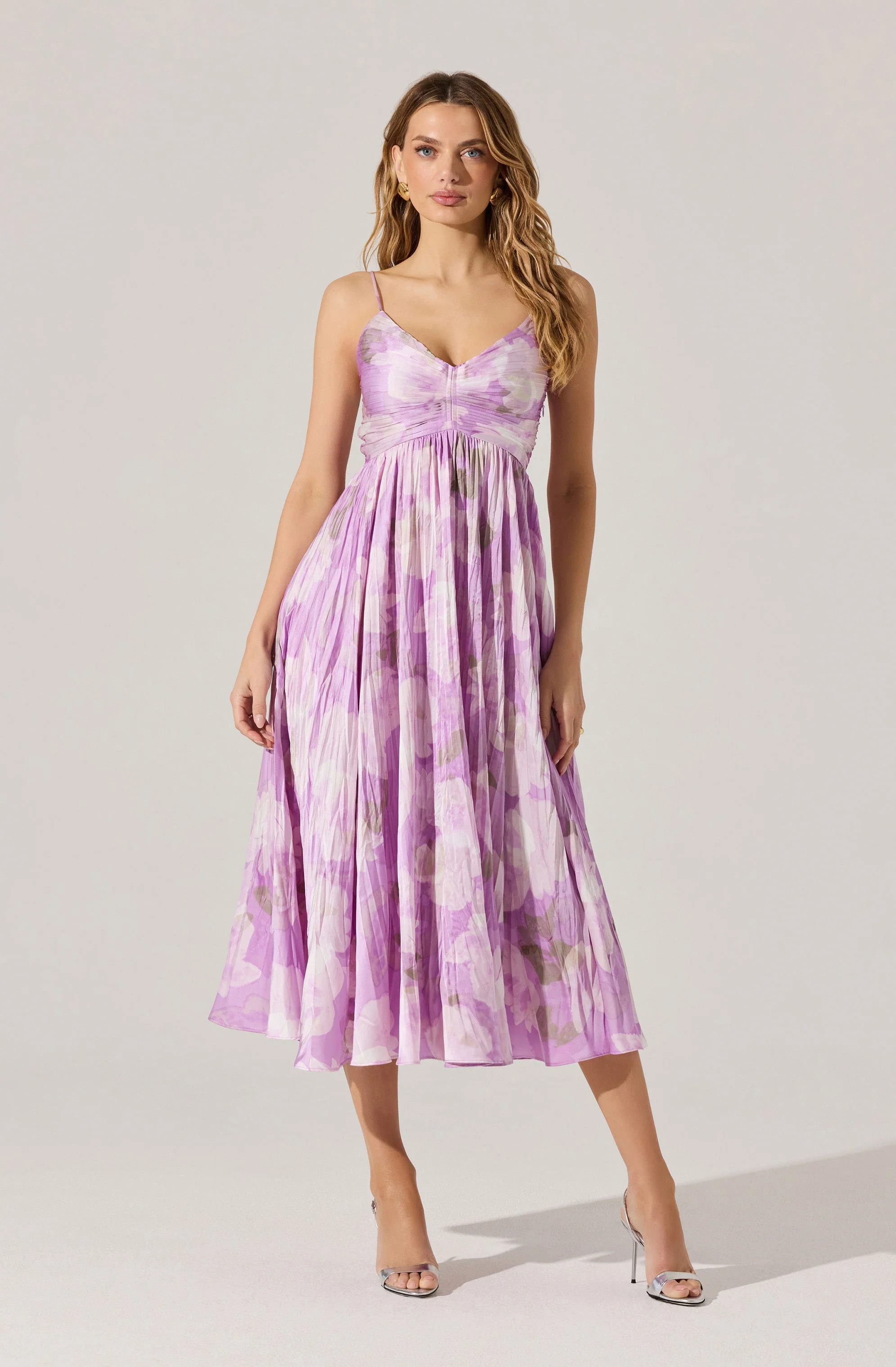 Maeve Floral Pleated Satin Midi Dress - Image 49