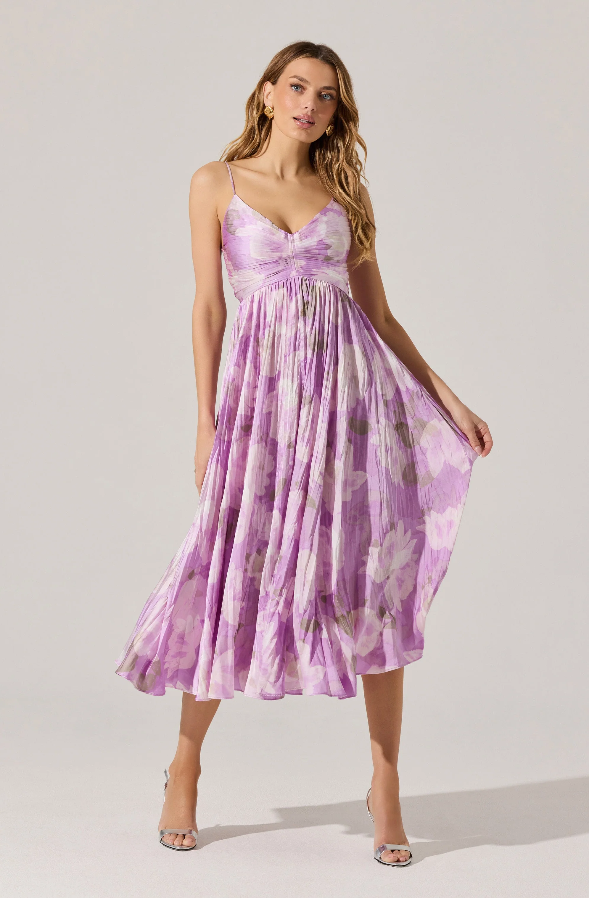 Maeve Floral Pleated Satin Midi Dress - Image 51