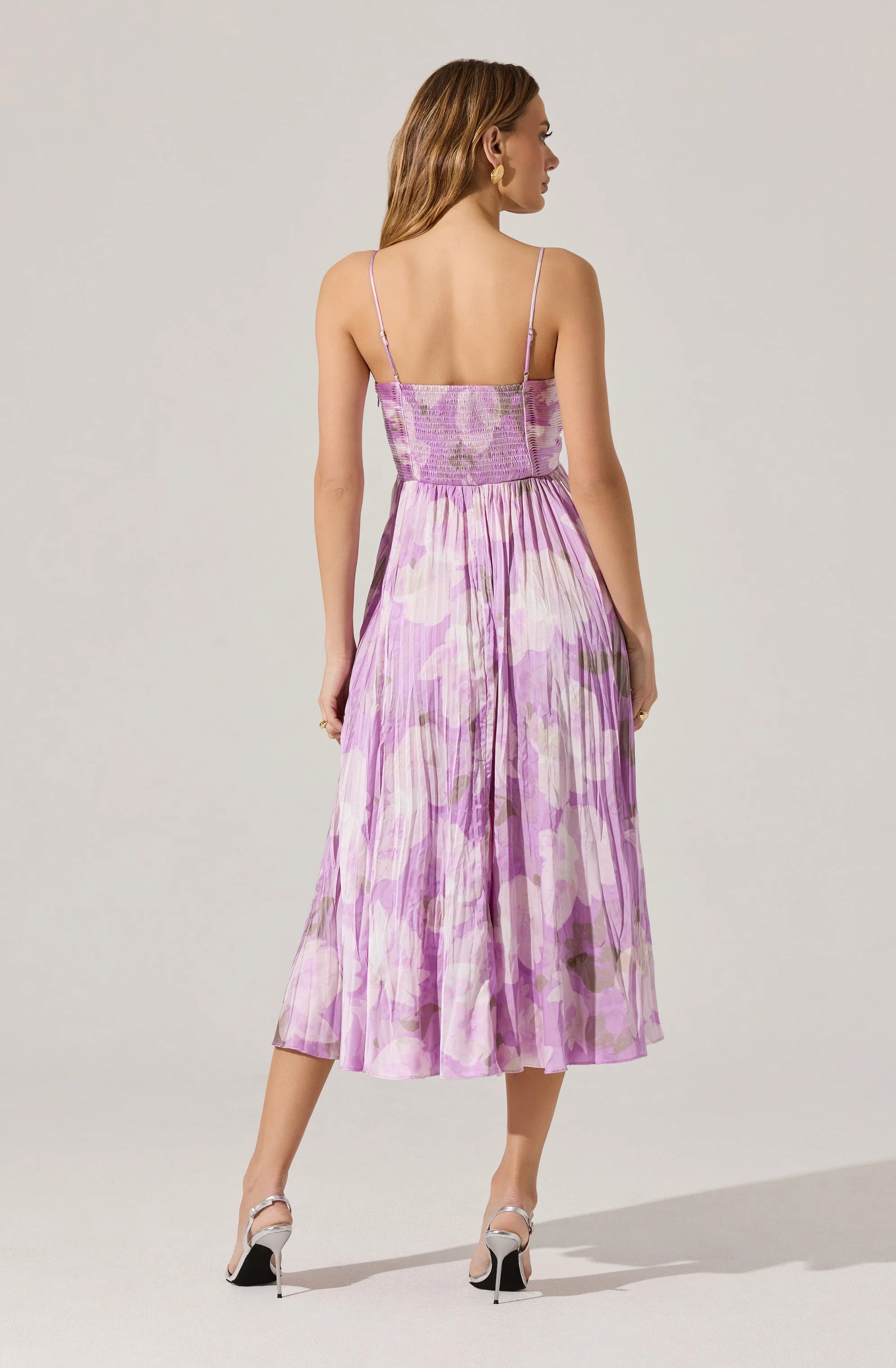 Maeve Floral Pleated Satin Midi Dress - Image 54