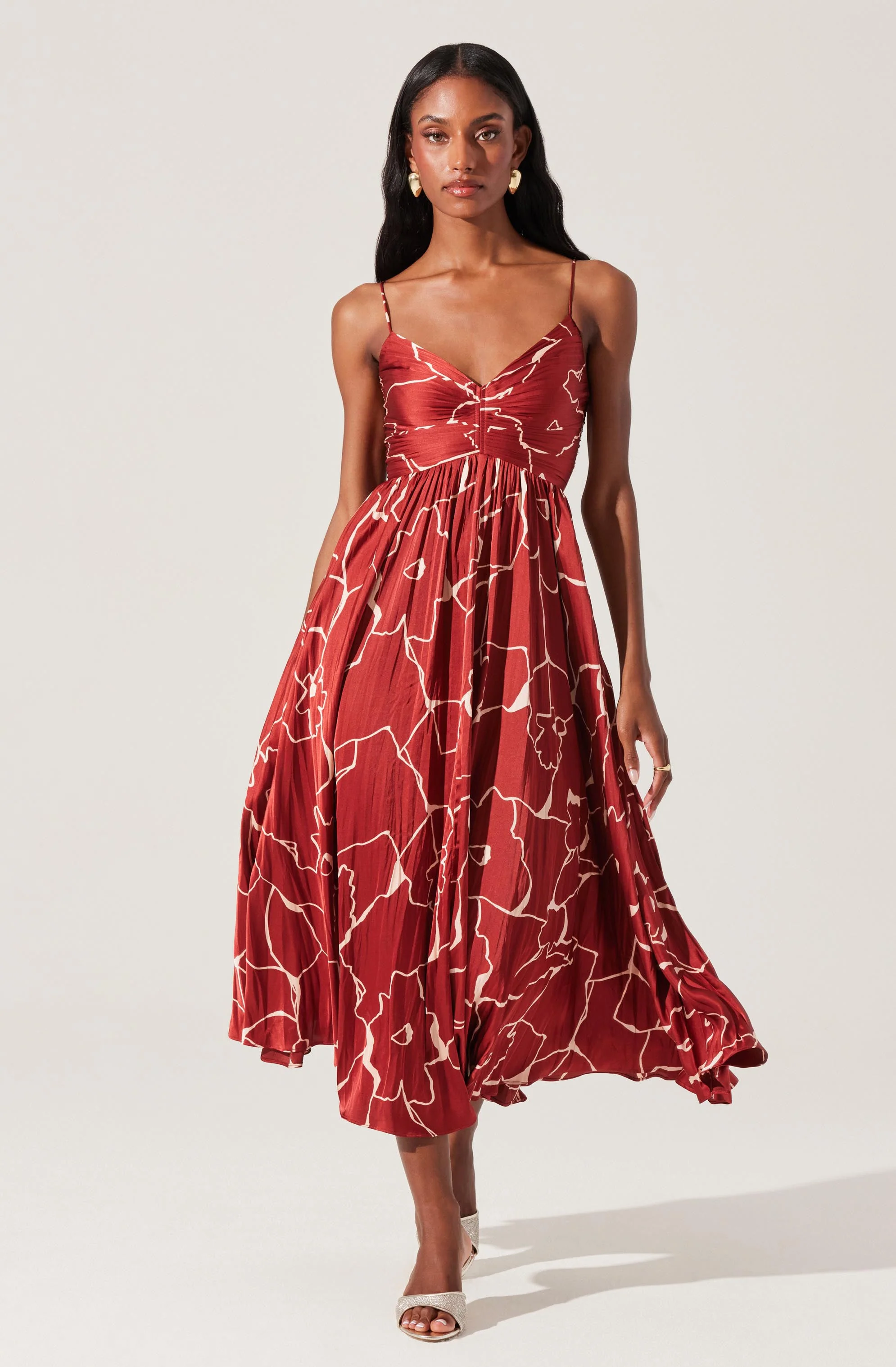 Maeve Floral Pleated Satin Midi Dress - Image 55