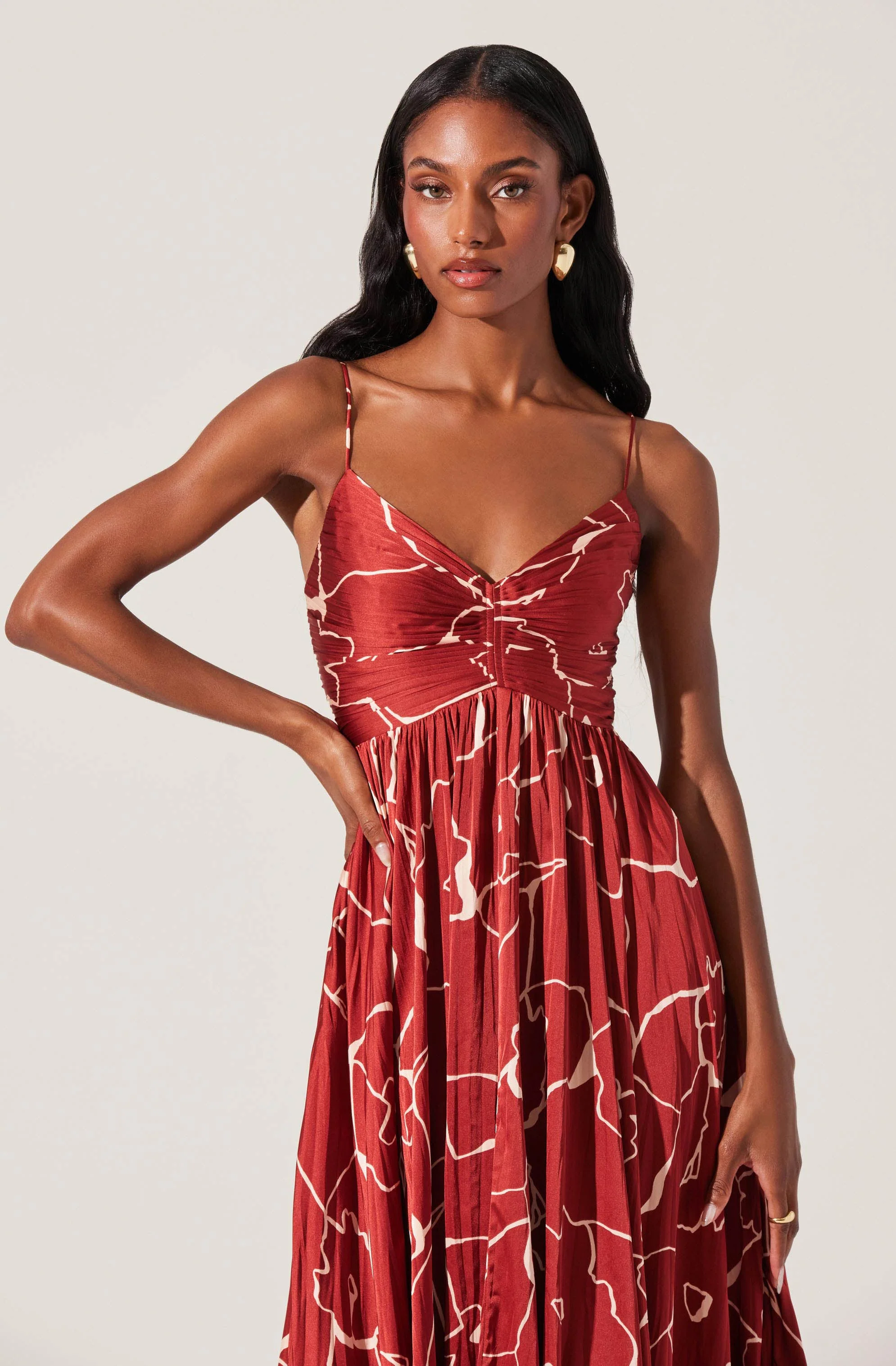 Maeve Floral Pleated Satin Midi Dress - Image 56