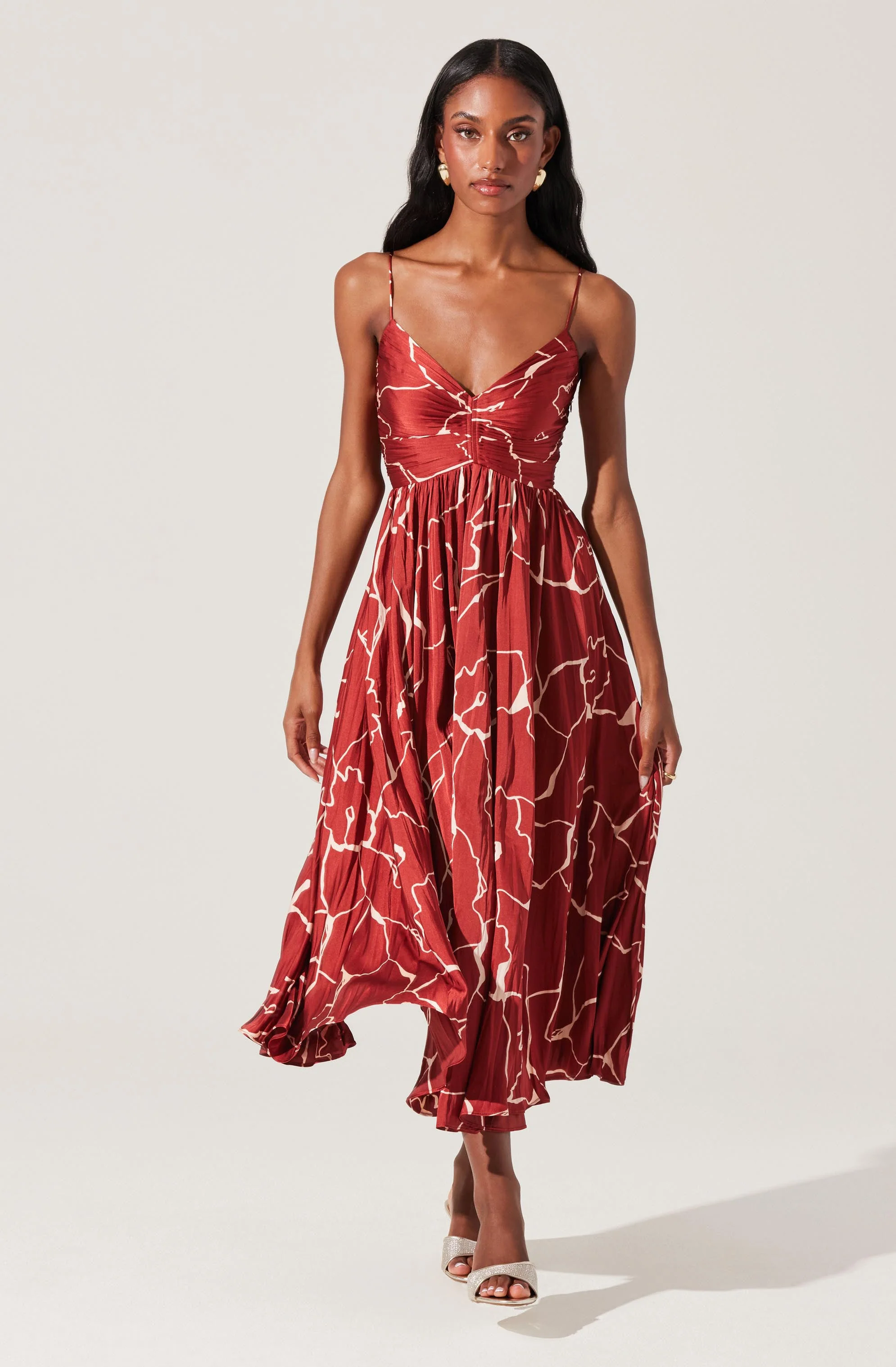 Maeve Floral Pleated Satin Midi Dress - Image 57