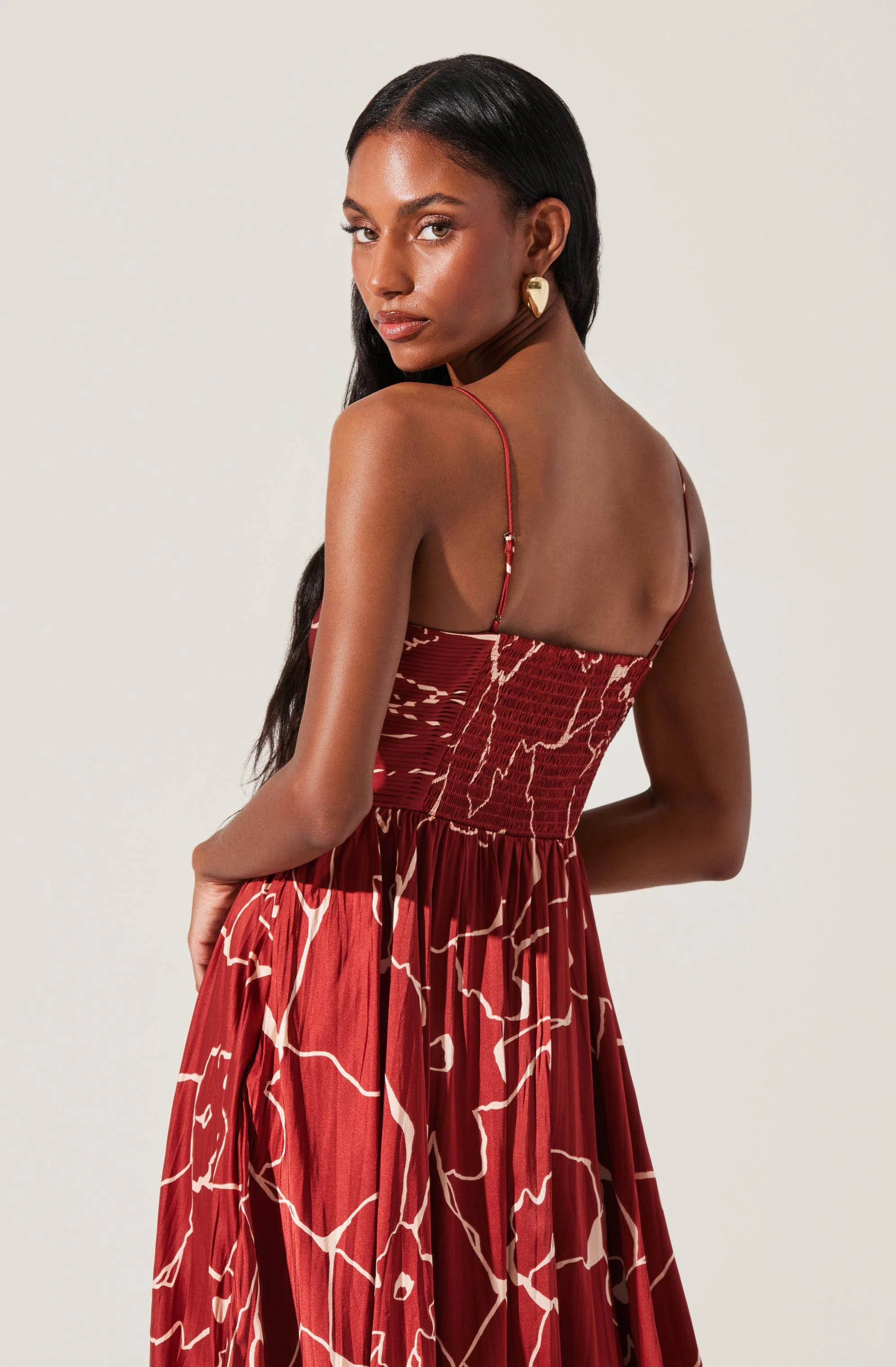 Maeve Floral Pleated Satin Midi Dress - Image 58