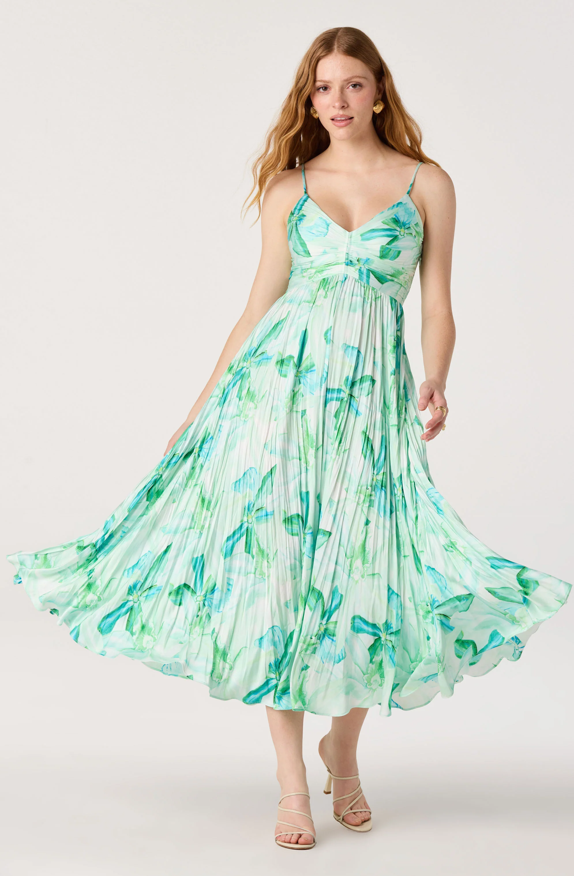 Maeve Floral Pleated Satin Midi Dress - Image 6