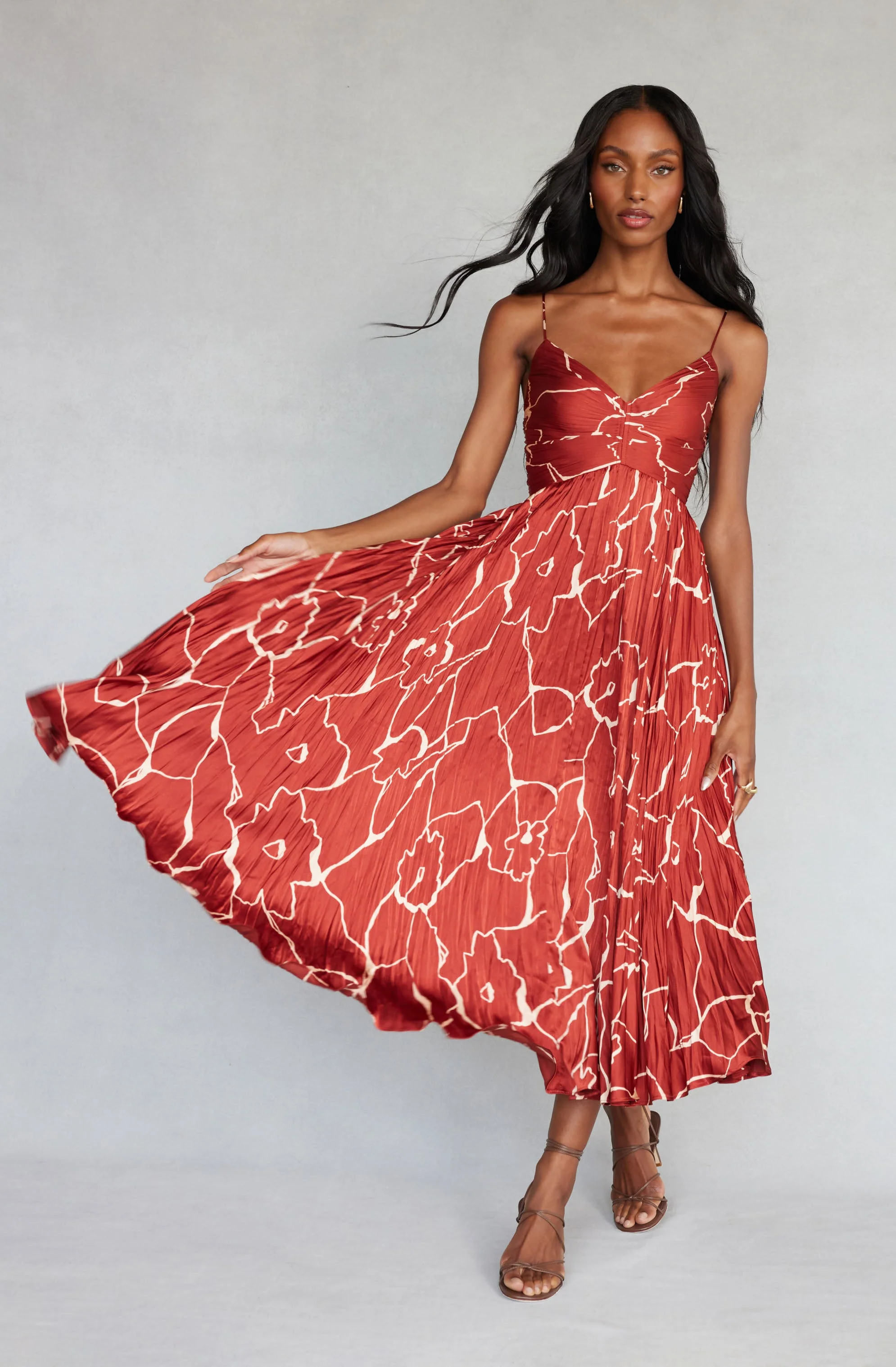 Maeve Floral Pleated Satin Midi Dress - Image 60