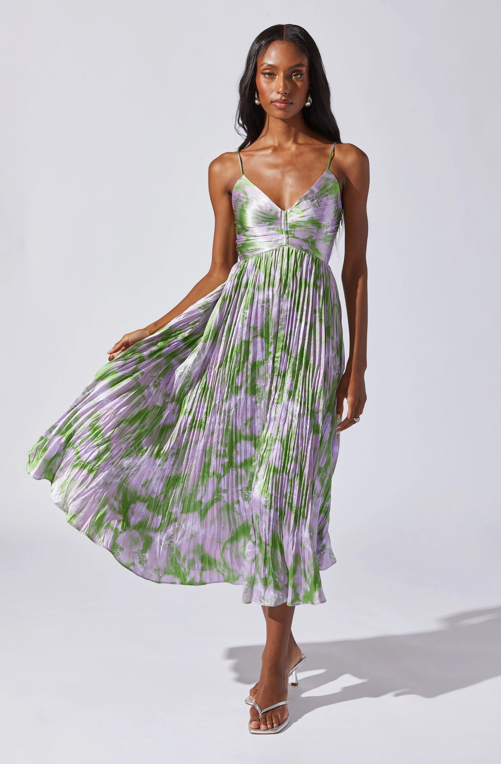 Maeve Floral Pleated Satin Midi Dress - Image 61