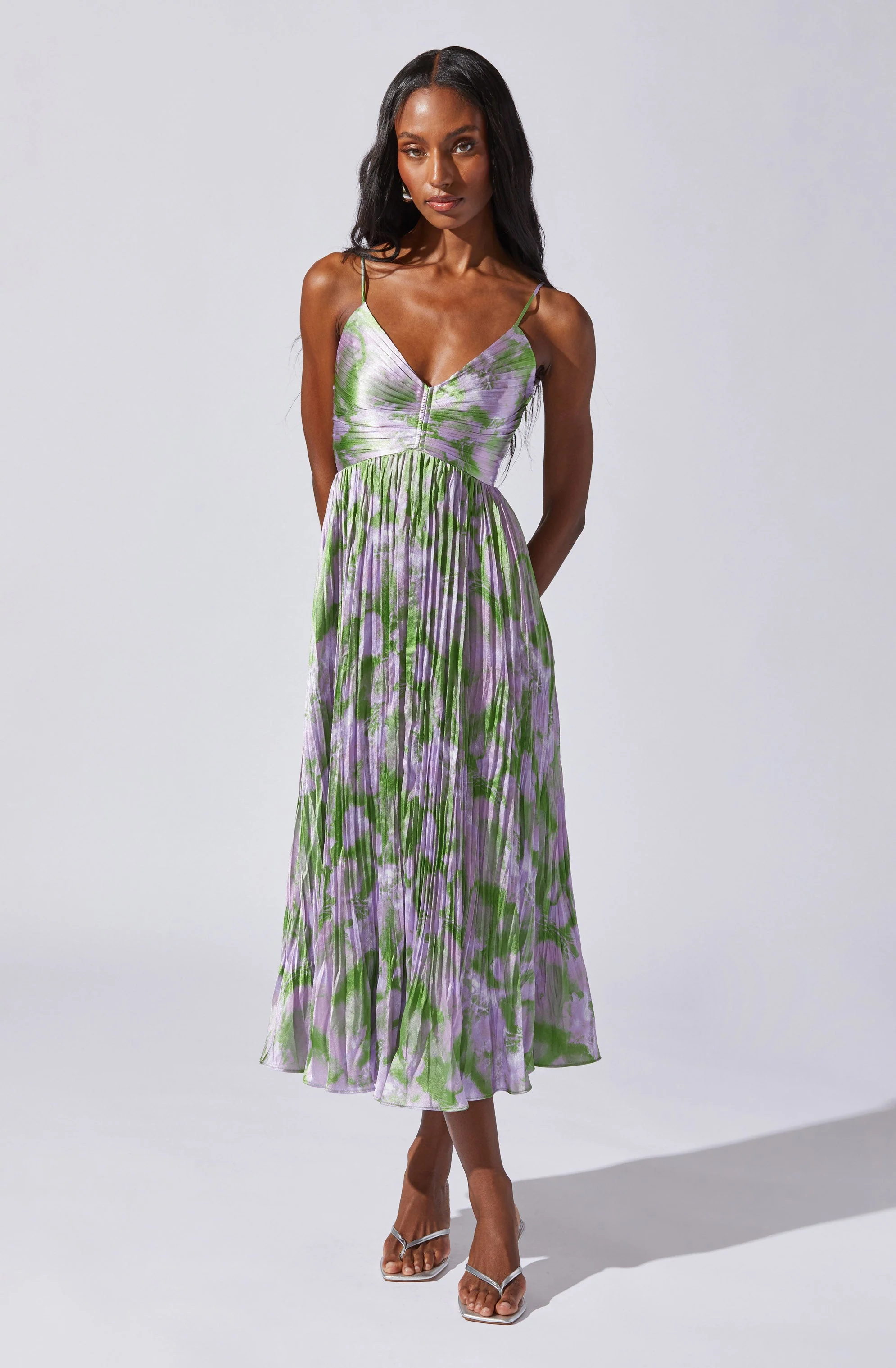 Maeve Floral Pleated Satin Midi Dress - Image 63