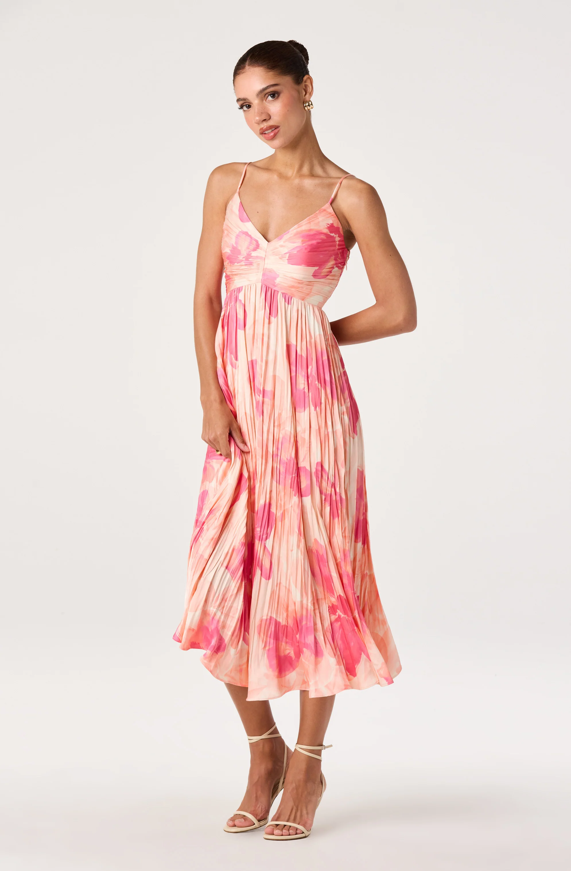 Maeve Floral Pleated Satin Midi Dress - Image 7