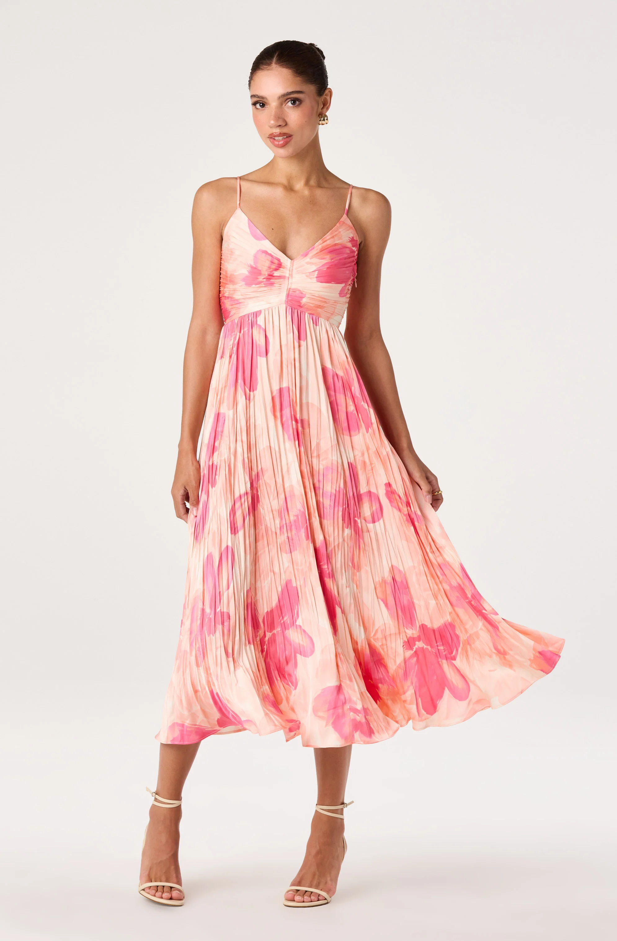 Maeve Floral Pleated Satin Midi Dress - Image 8