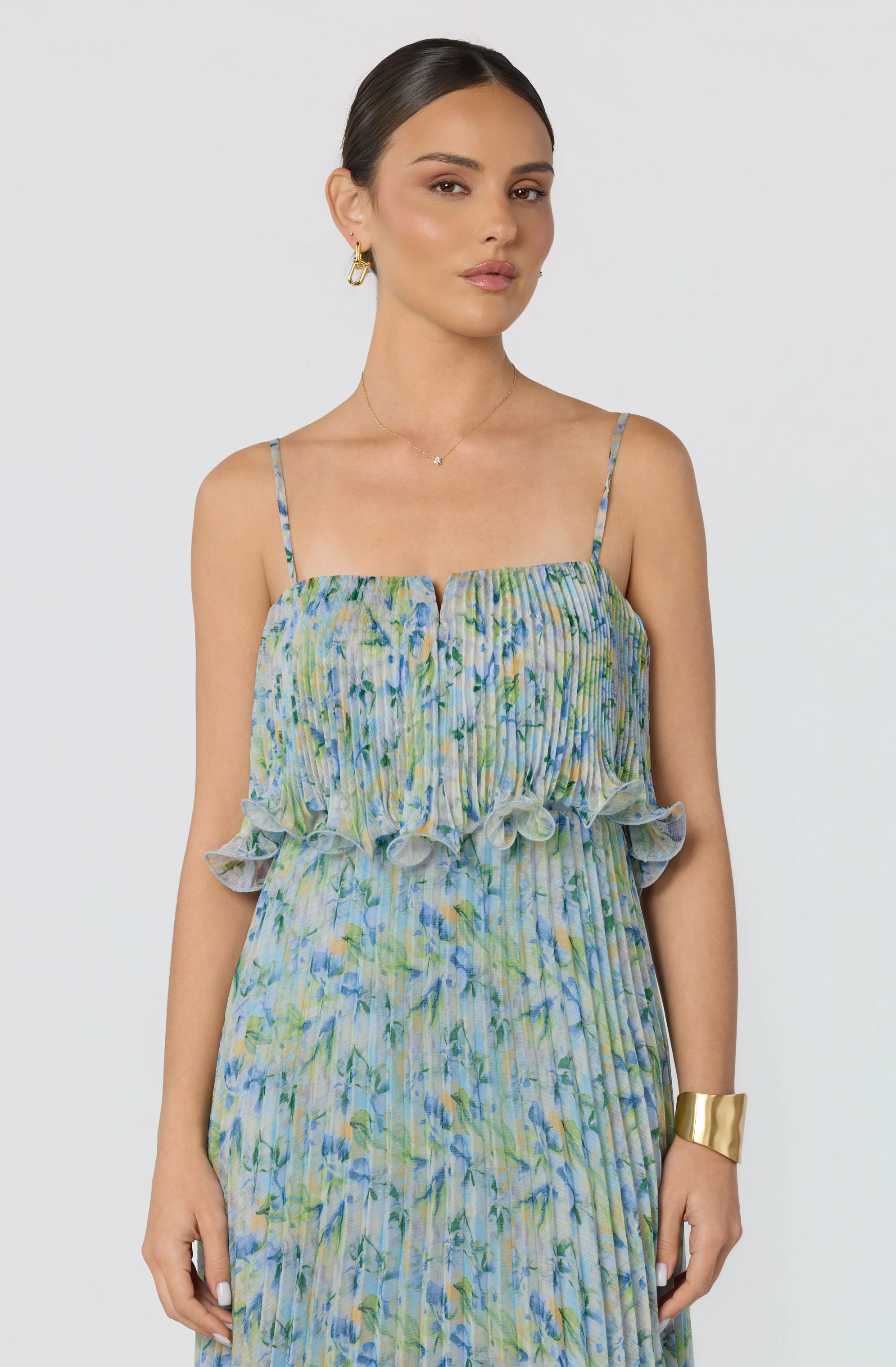 Makennah Plissé Floral Maxi Dress - Image 3