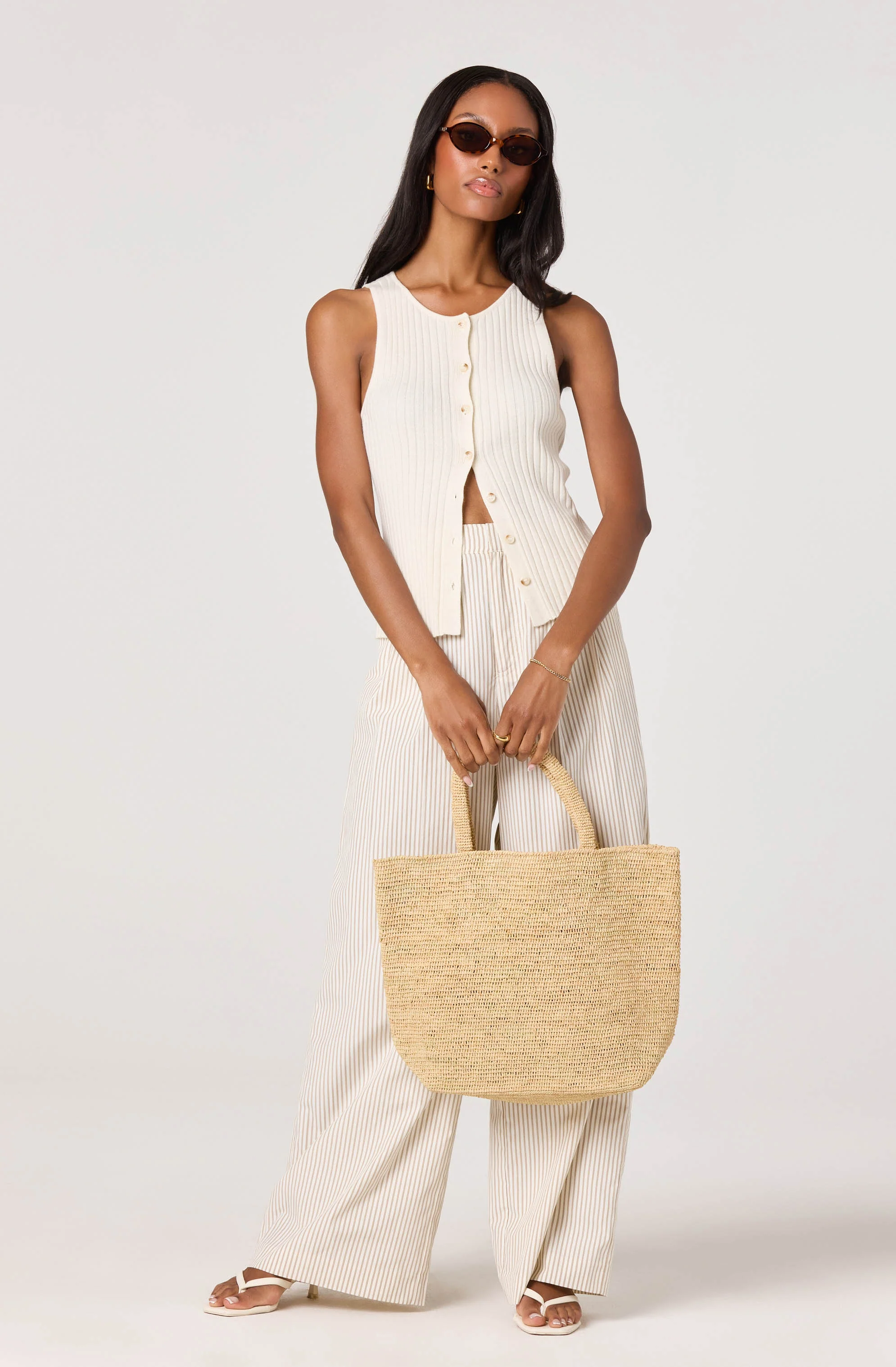 Mamie Ribbed Knit Button-Front Top - Image 6