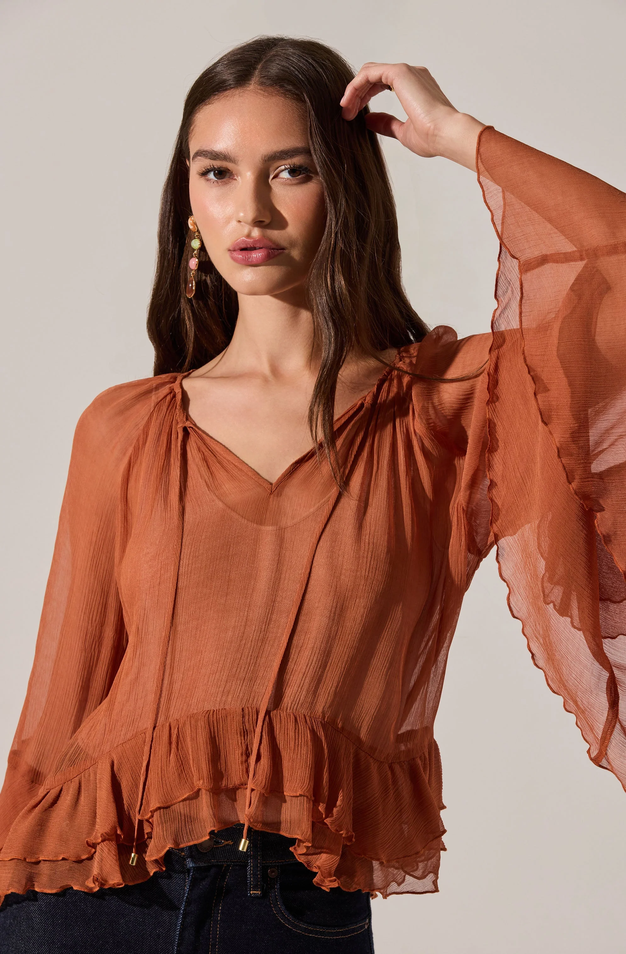 Margaery Sheer Ruffle Peplum Top - Image 7
