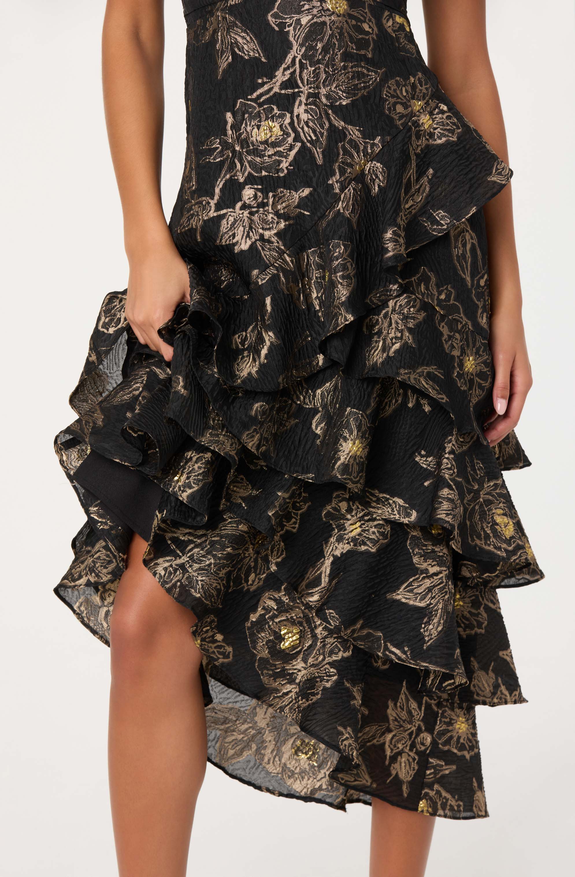 Marysia Strapless Metallic Floral Midi Dress - Image 4