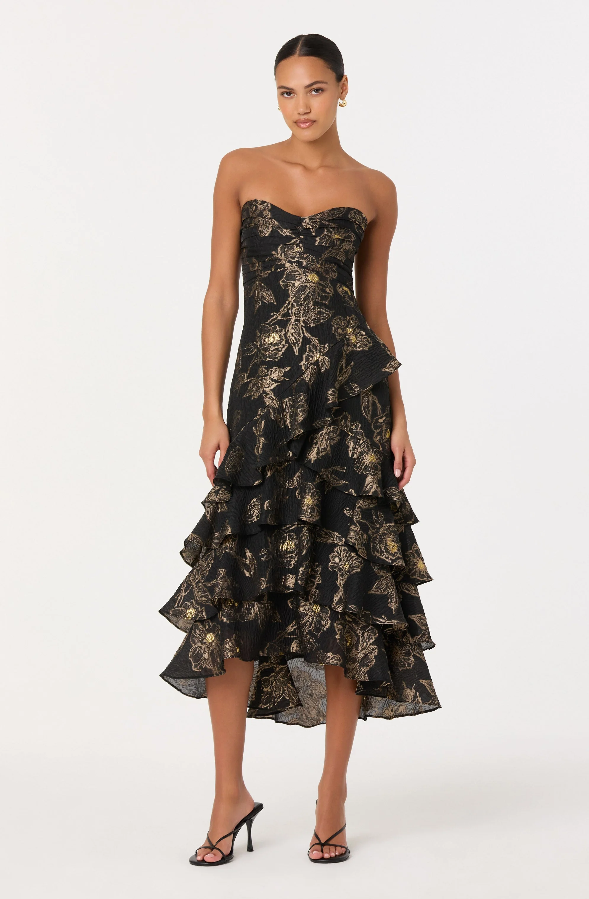 Marysia Strapless Metallic Floral Midi Dress - Image 5