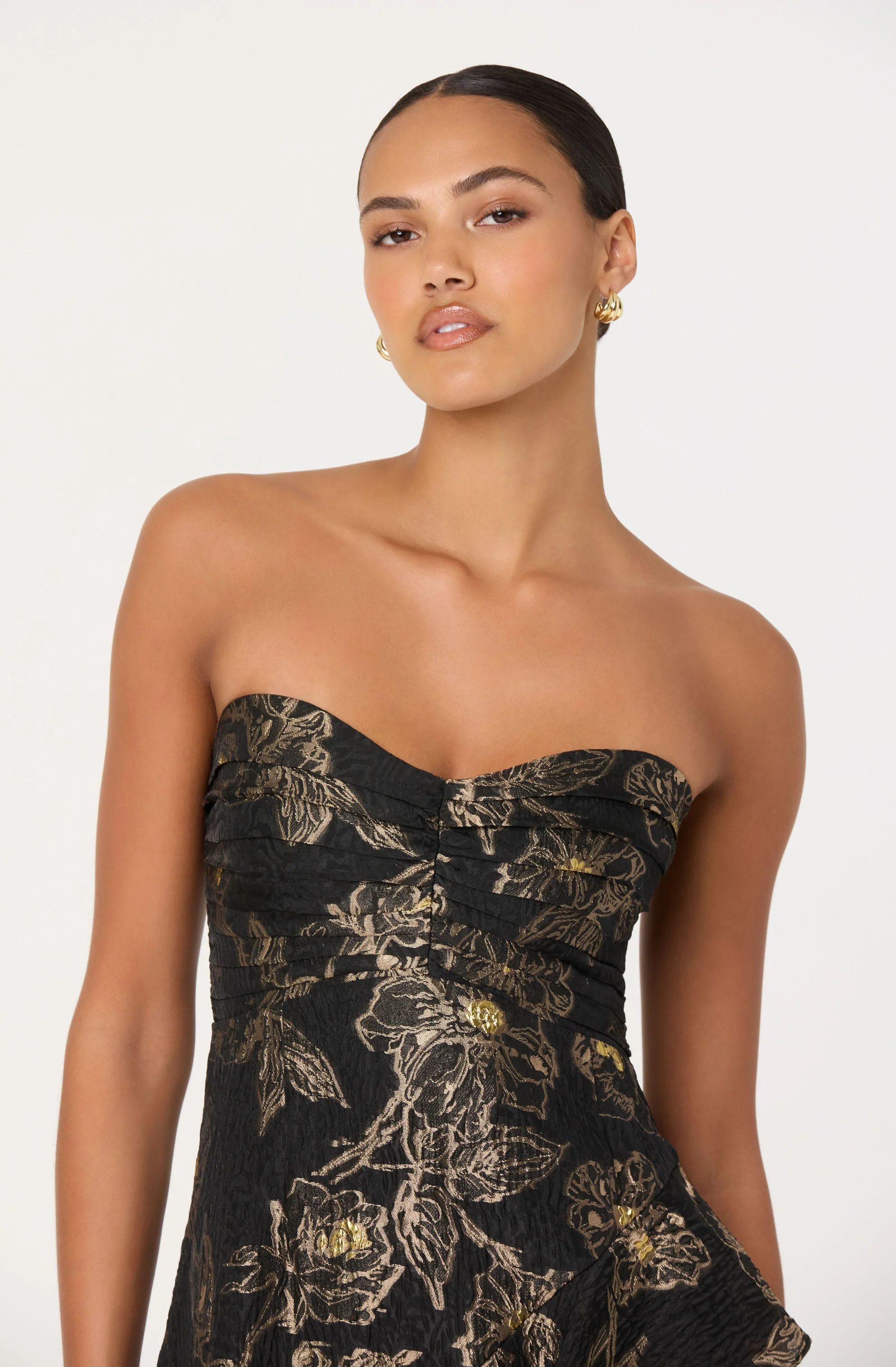 Marysia Strapless Metallic Floral Midi Dress - Image 6