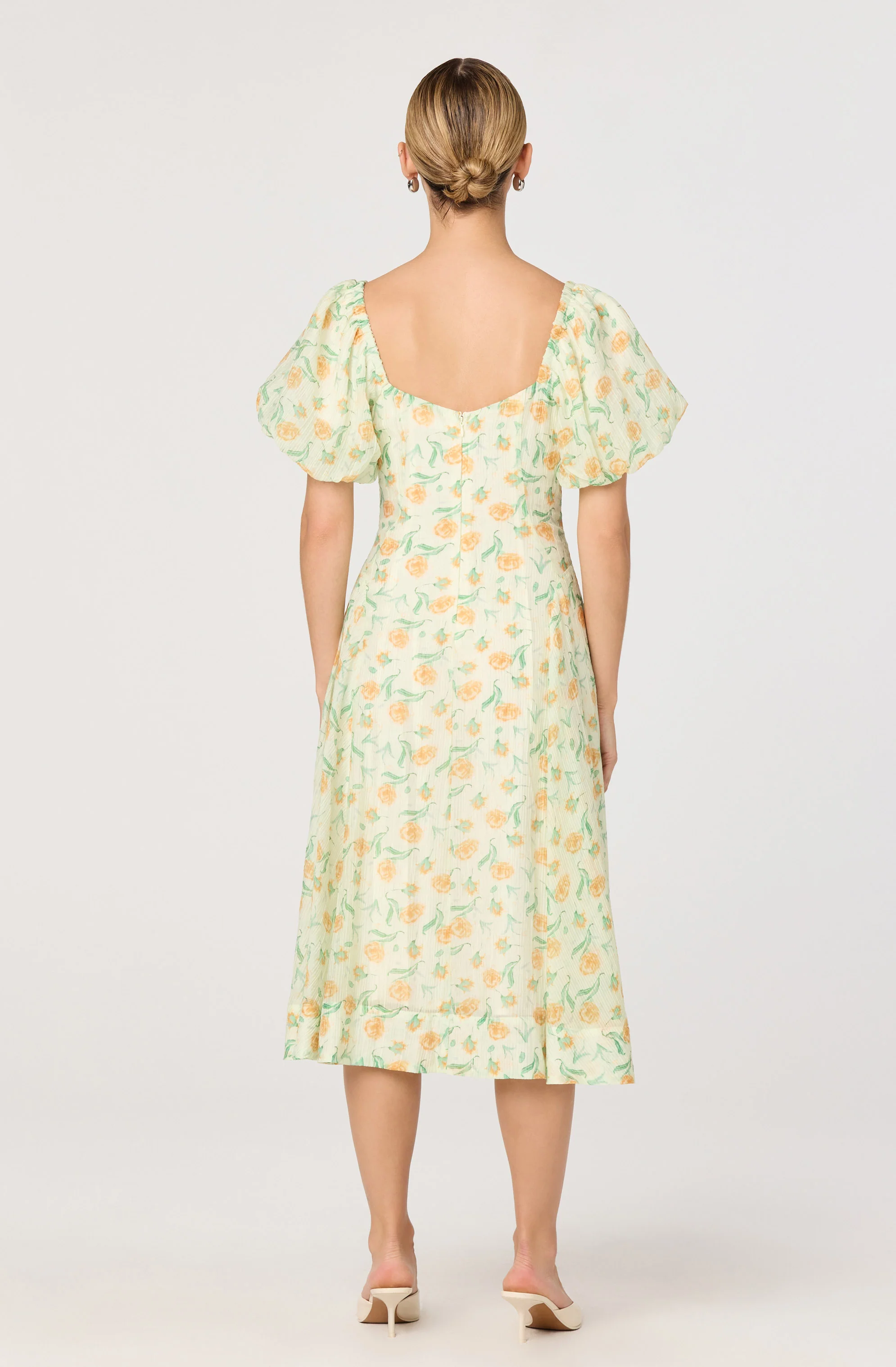 Mayra Floral Plissé Puff Sleeve Midi Dress - Image 3