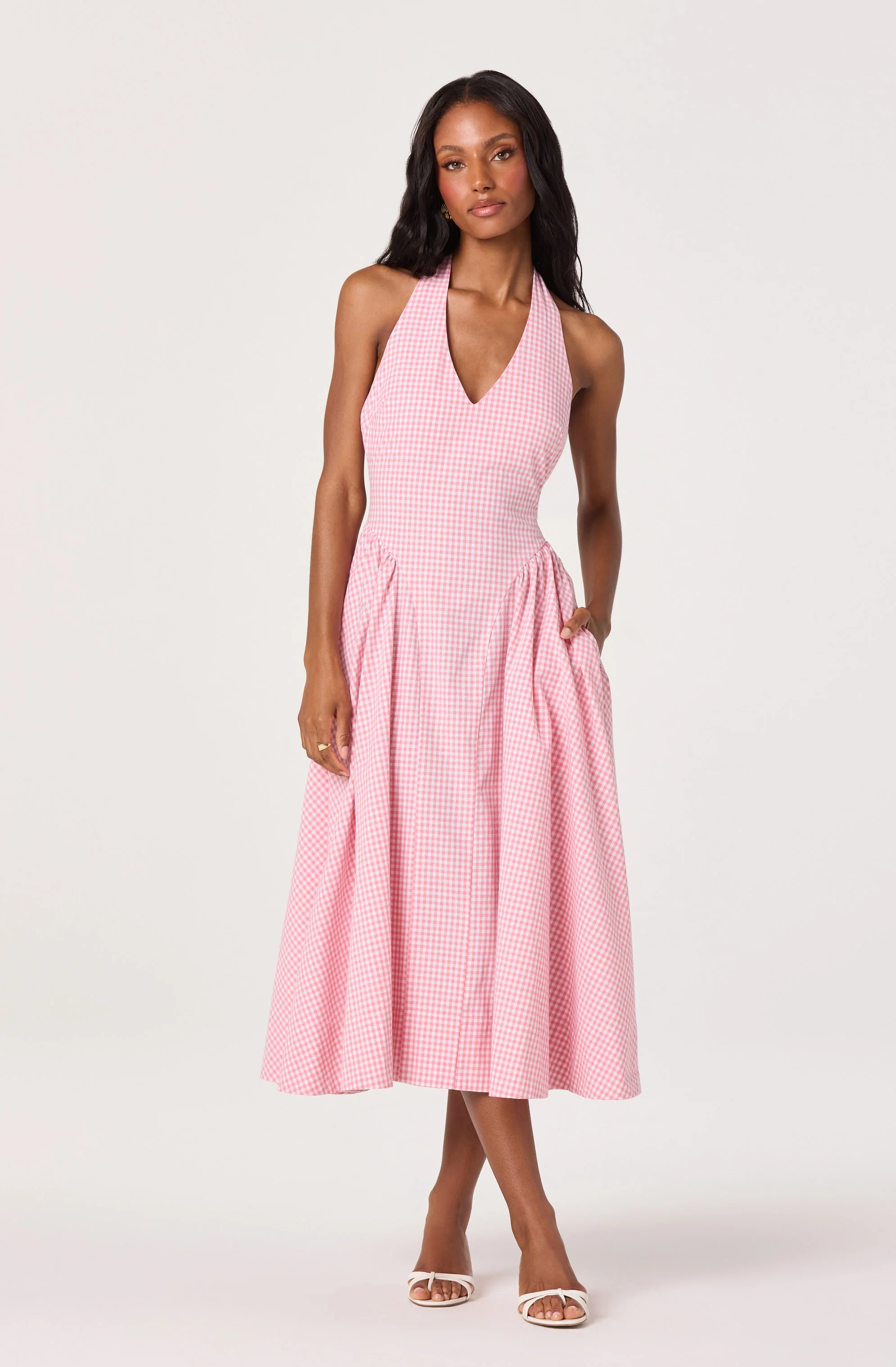 Meana Gingham Halter Midi Dress - Image 10