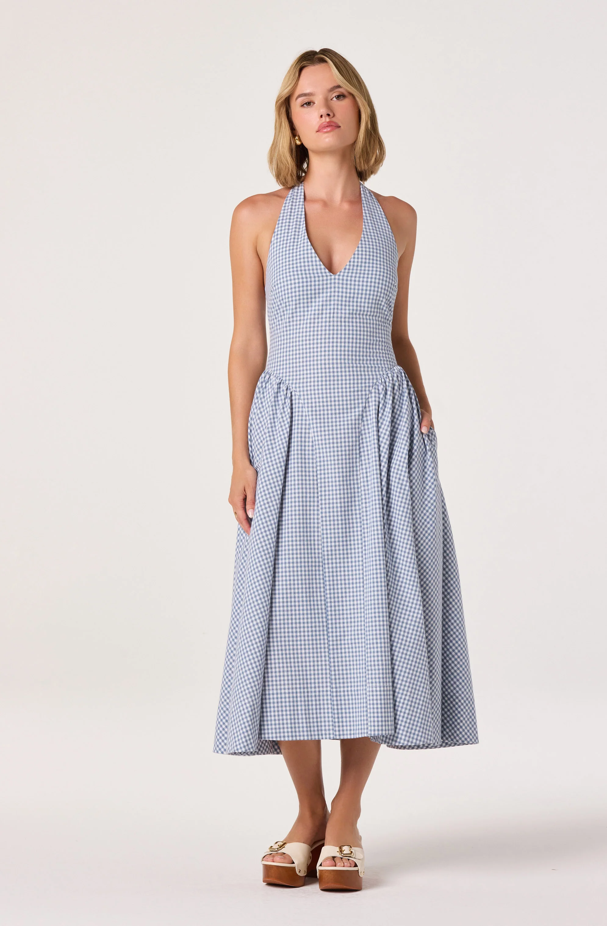 Meana Gingham Halter Midi Dress - Image 2