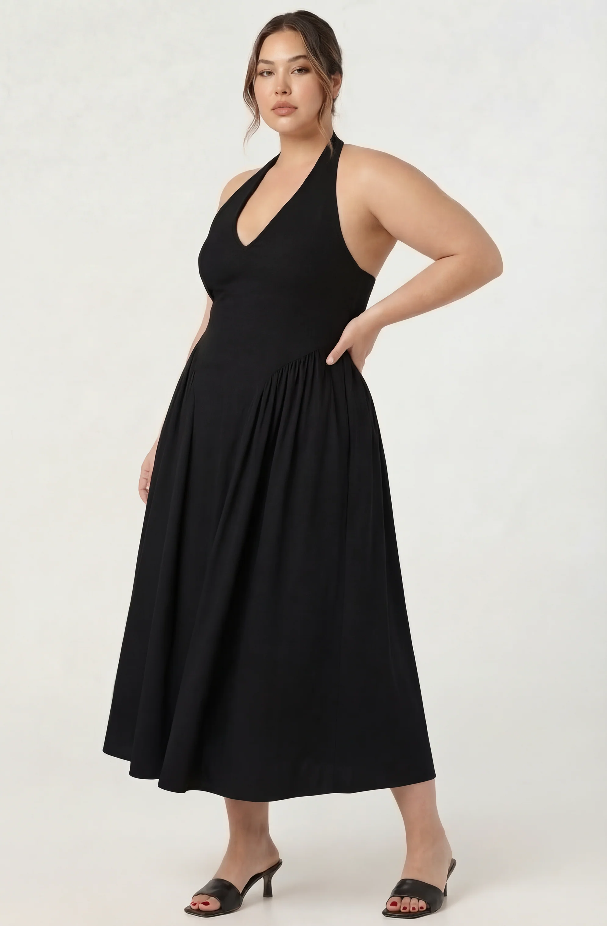 Meana Halter Plunge Drop-Waist Midi Dress - Image 21