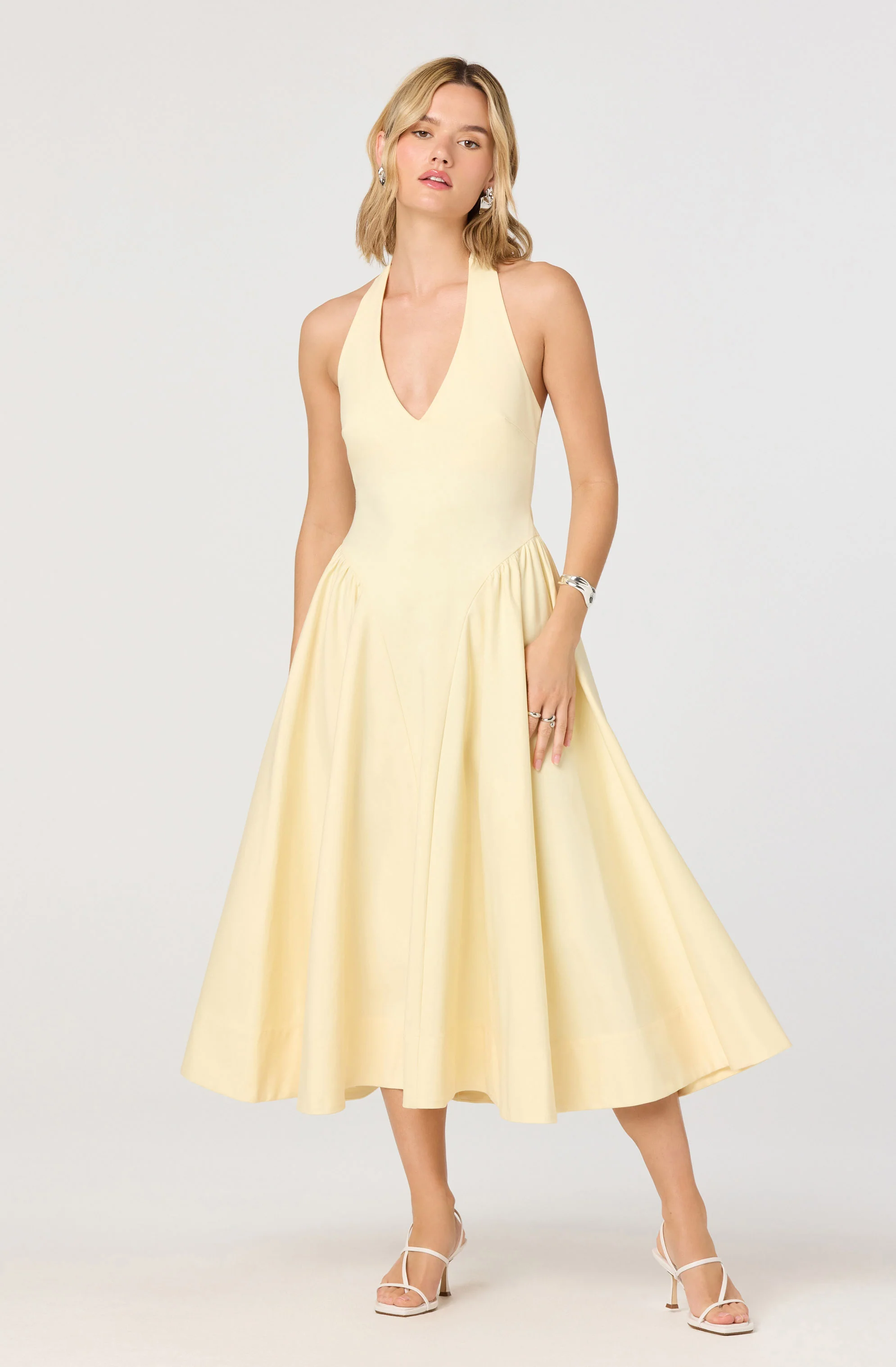 Meana Halter Plunge Drop-Waist Midi Dress - Image 3