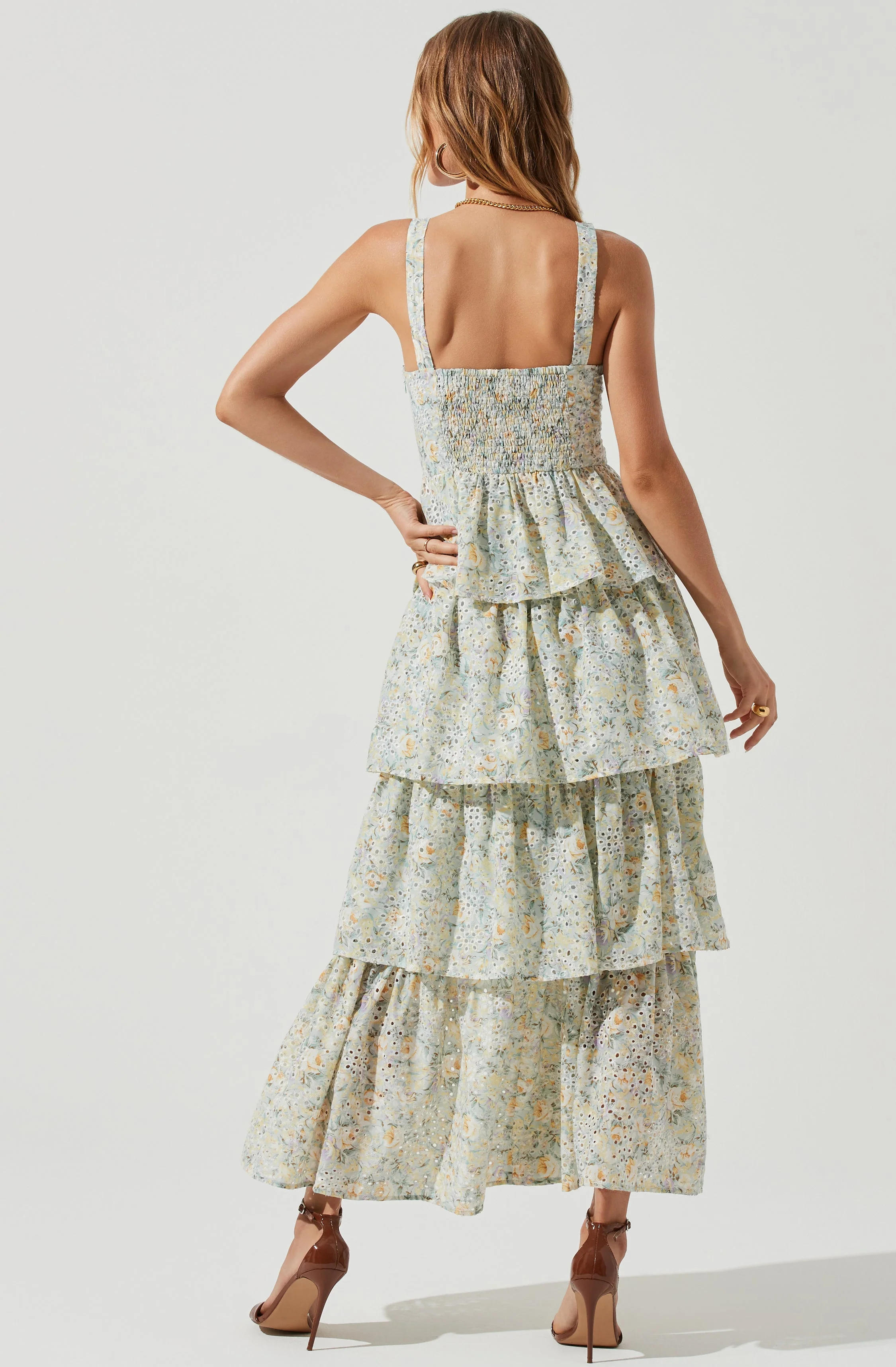 Midsummer Eyelet Tiered Floral Maxi Dress - Image 12