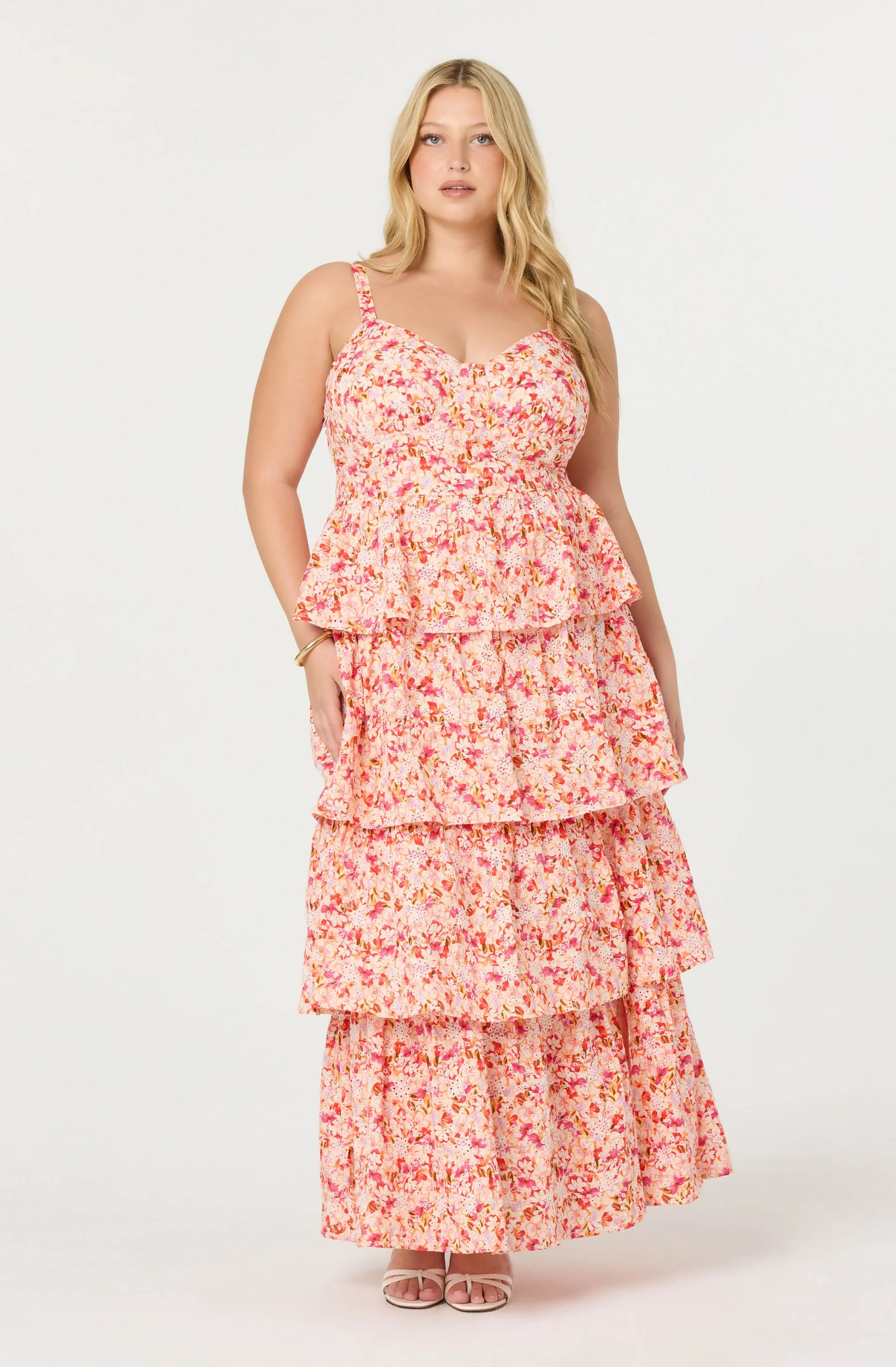 Midsummer Eyelet Tiered Floral Maxi Dress - Image 13