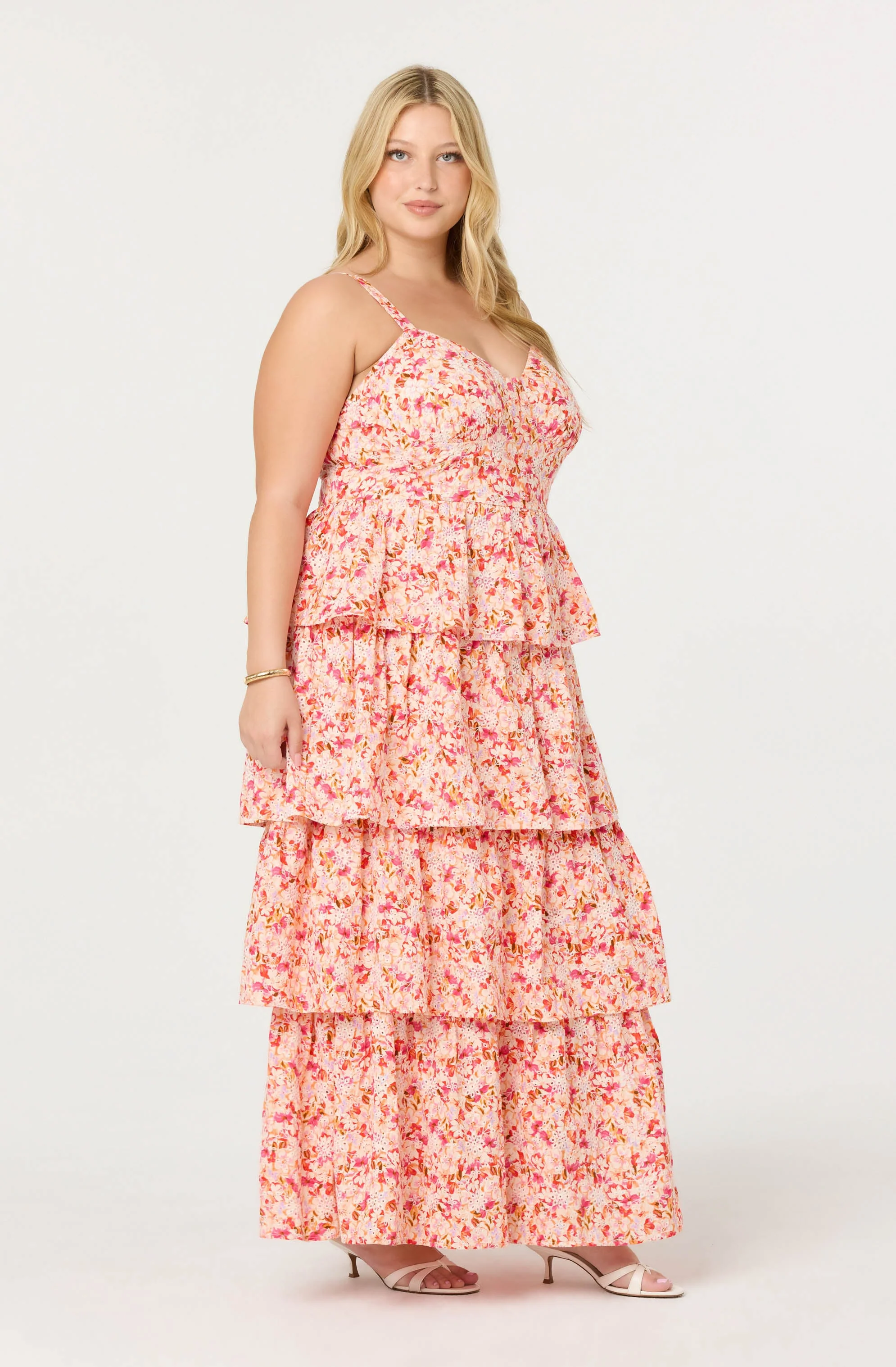 Midsummer Eyelet Tiered Floral Maxi Dress - Image 17