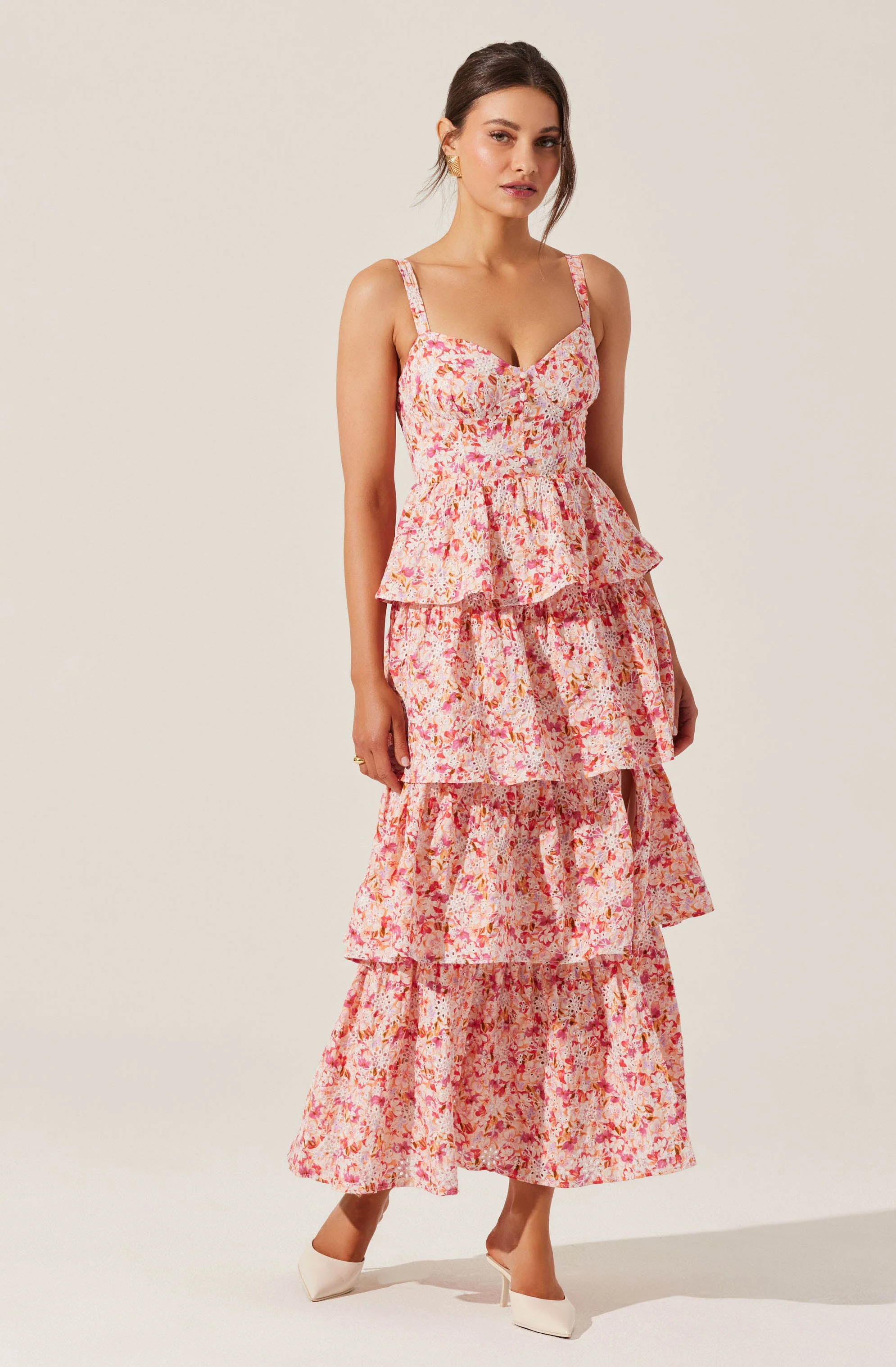 Midsummer Eyelet Tiered Floral Maxi Dress - Image 4