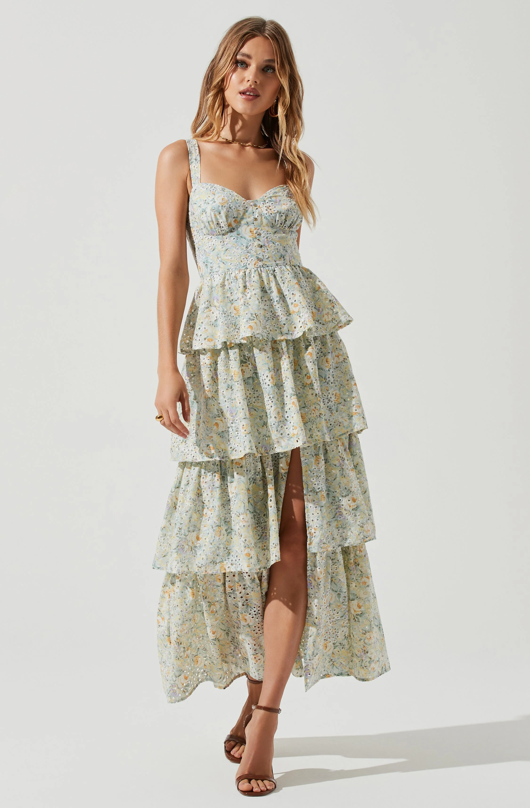 Midsummer Eyelet Tiered Floral Maxi Dress - Image 7