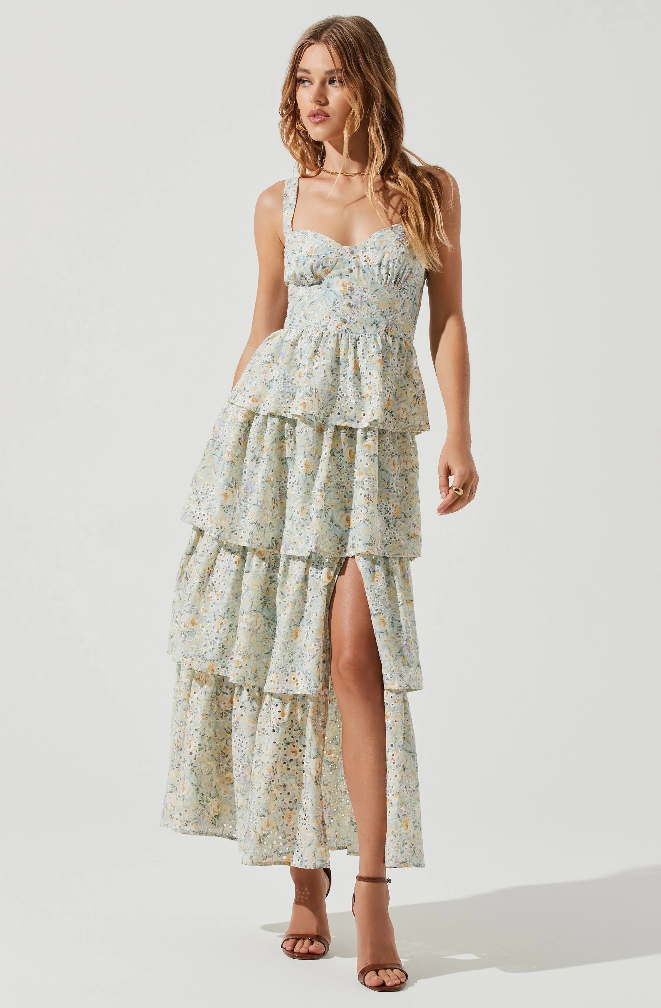 Midsummer Eyelet Tiered Floral Maxi Dress - Image 9