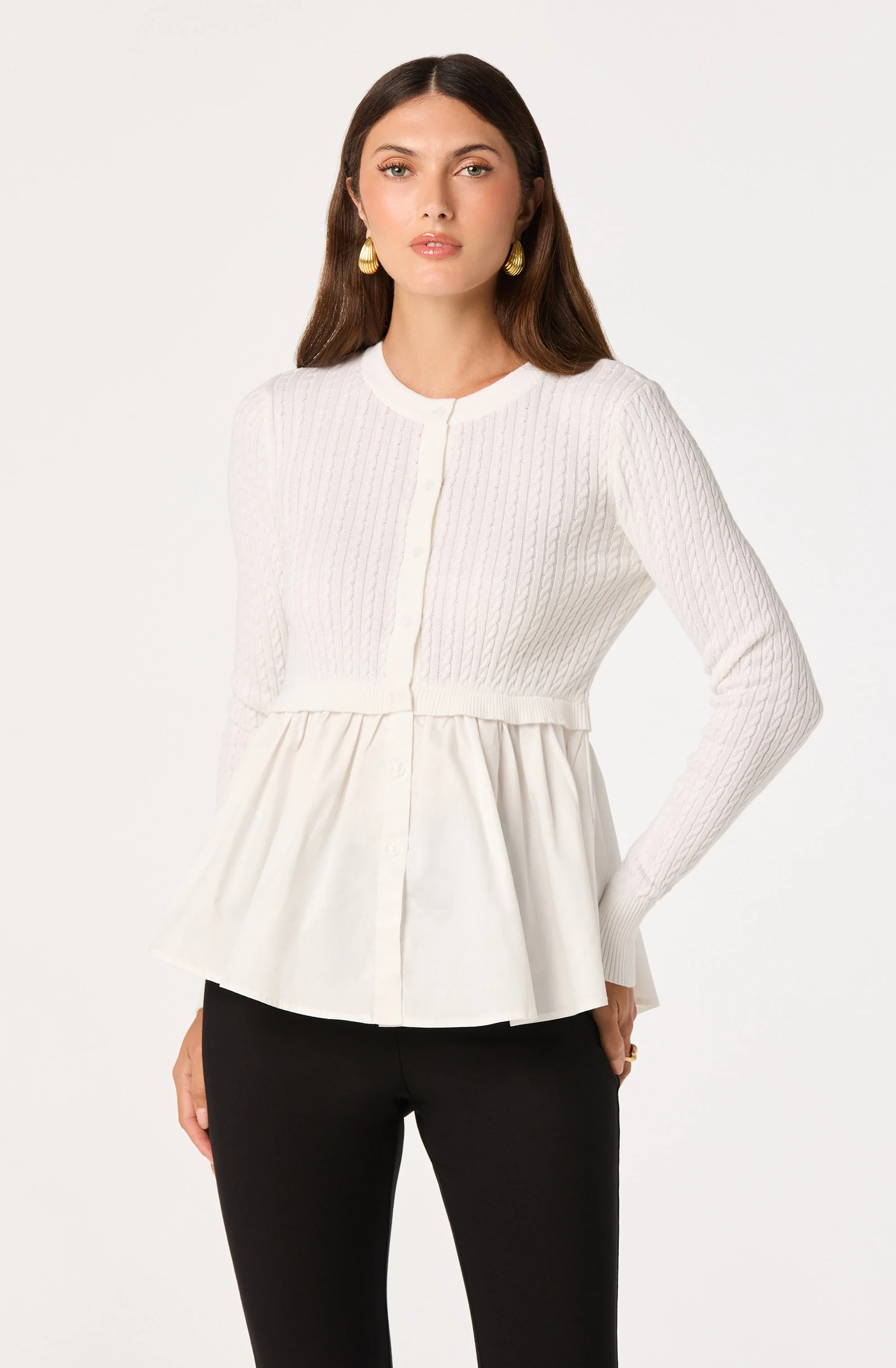 Mixed Media Peplum Top - Image 11