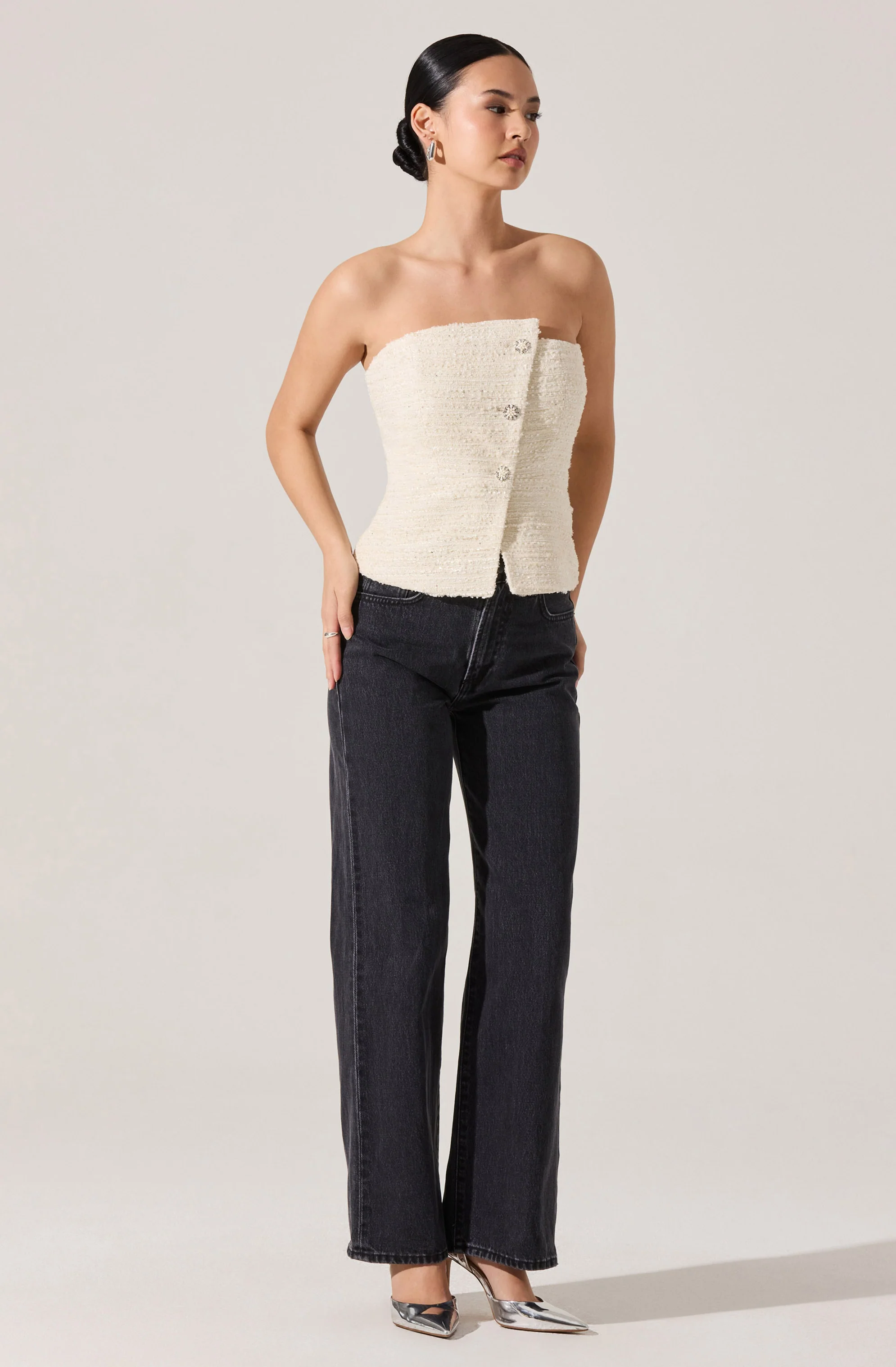 Moina Asymmetrical Strapless Tweed Top - Image 3